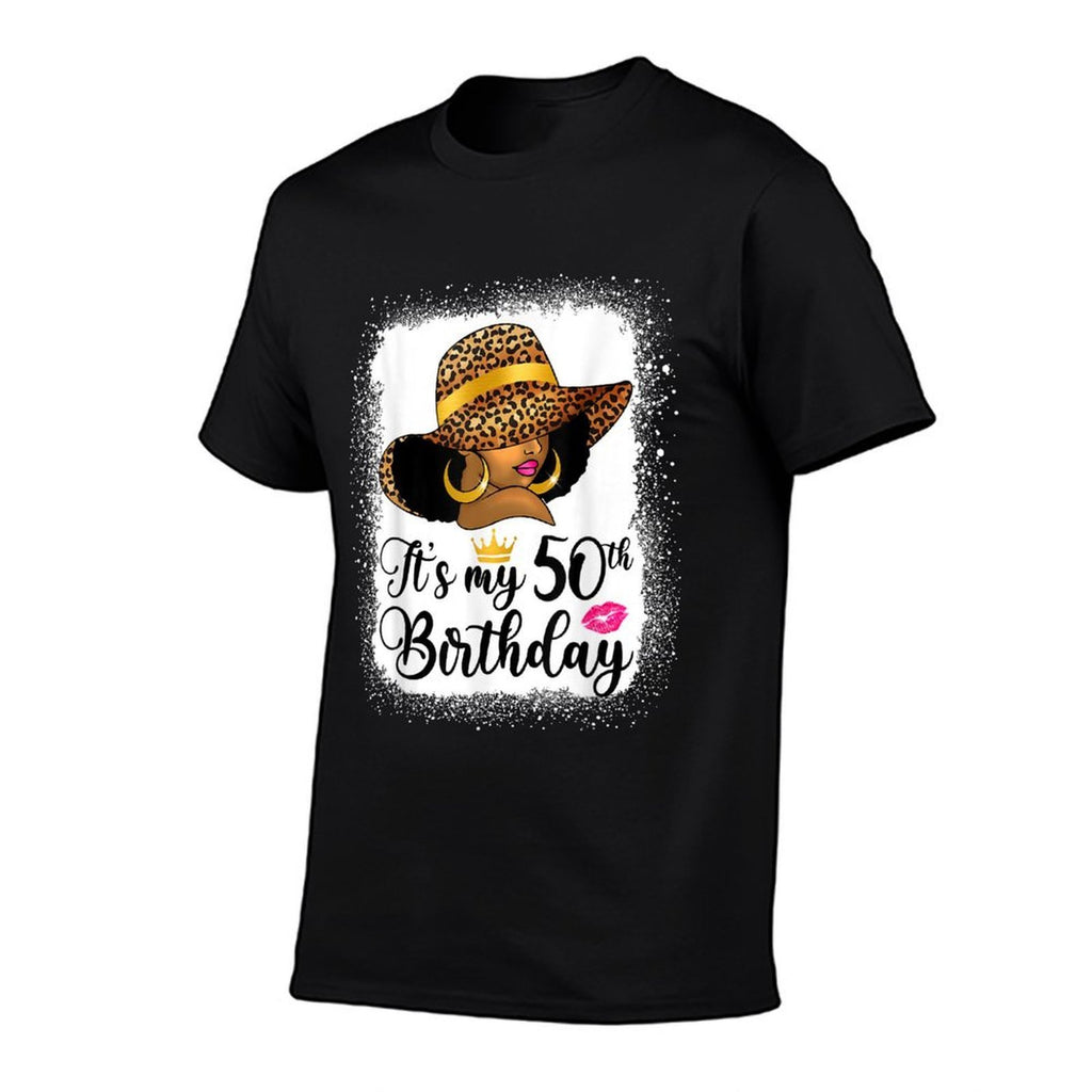 African American Woman It's My 50th Birthday Black Queen  Ribbed Collar T-Shirt