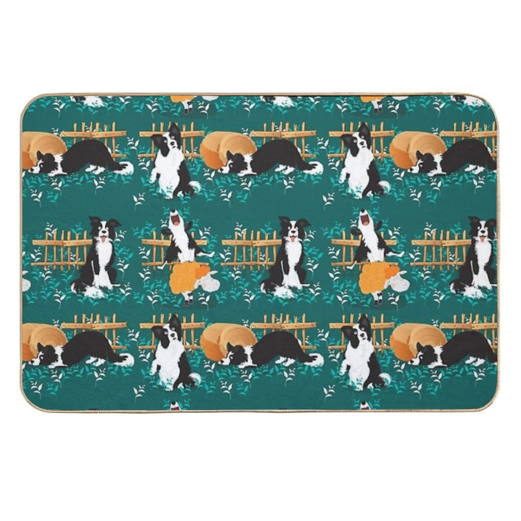 Border Collie Playing with Sheep  Repositionable Bath Mat