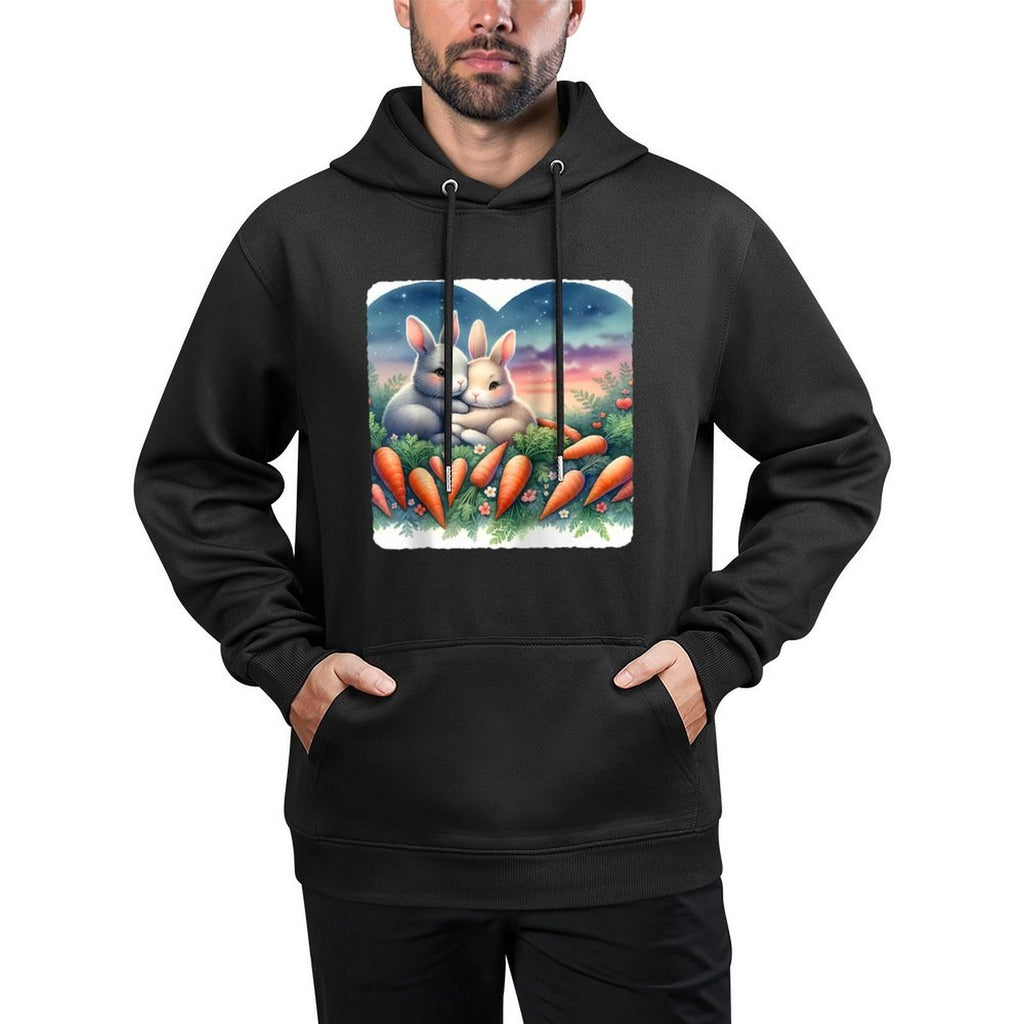 Rabbits Snuggle Among Heart-Carrots, Dusk Raglan Baseball Shrink-Resistant Hoodie
