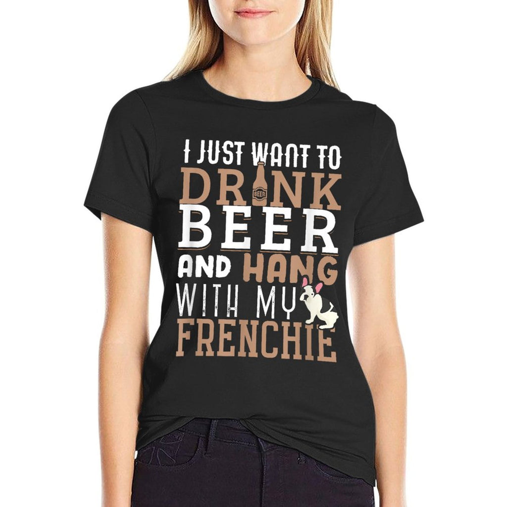 Frenchie Dad French Bulldog Lovers & Beer  Oversized Silhouette T-Shirt