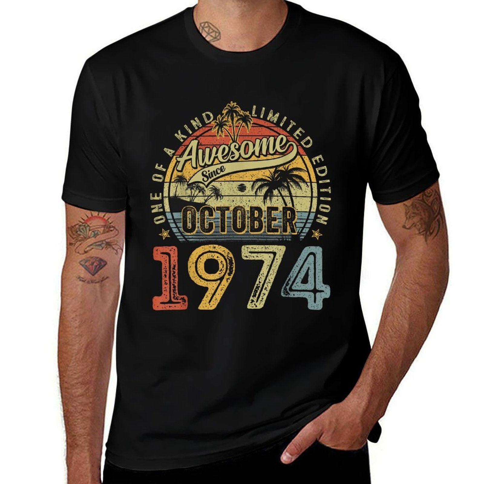 Awesome Since October 1974 Vintage Men Women 50th Birthday  Quick-drying T-Shirt