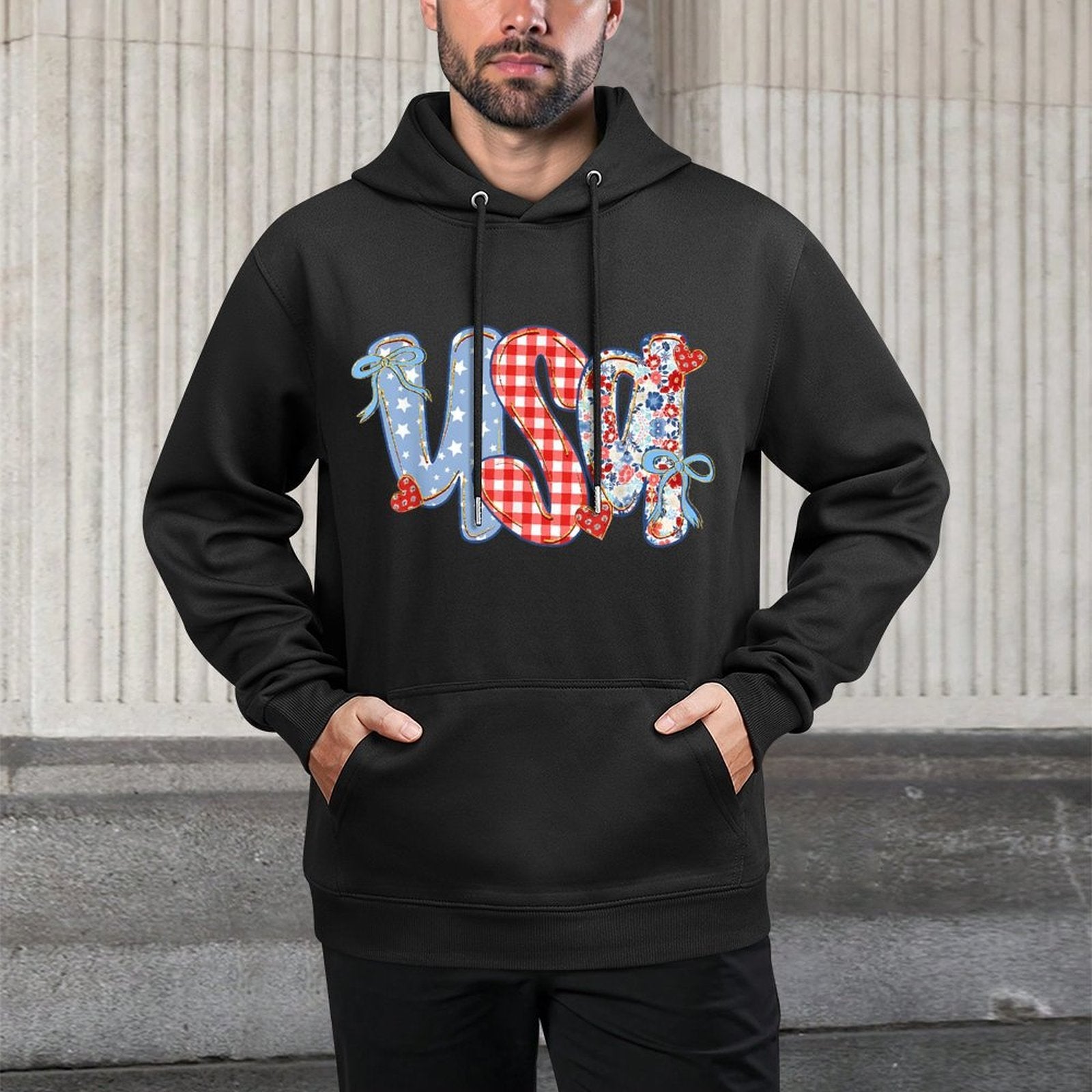 USA Flower Coquette Bow American Patriotic Happy 4th Of July Colorfast Hoodie