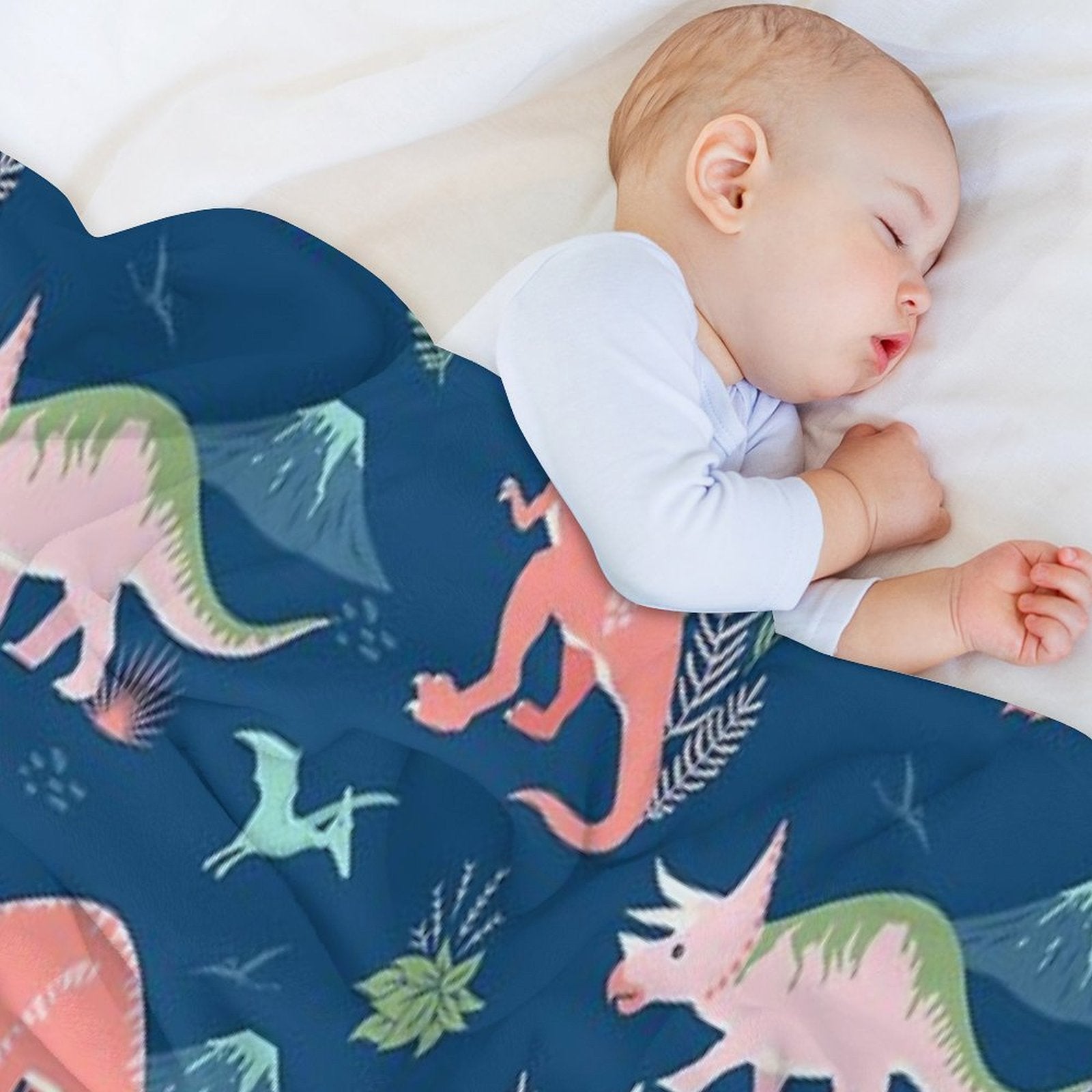 Jurassic Dinosaur in Blue + Coral Premium Throw Blanket