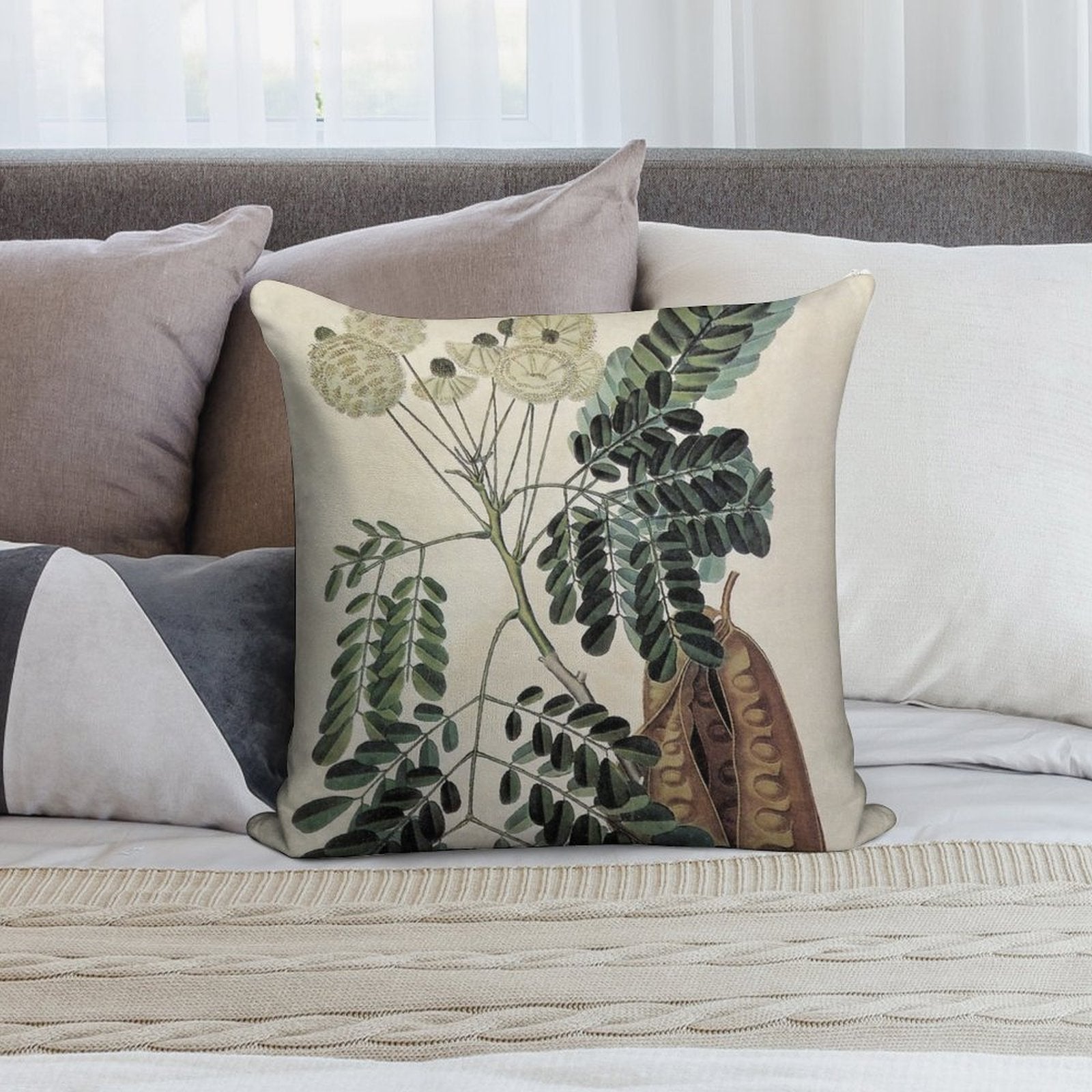 Acacia Vintage Botanical Print Soft Warmth Comfort Throw Pillow