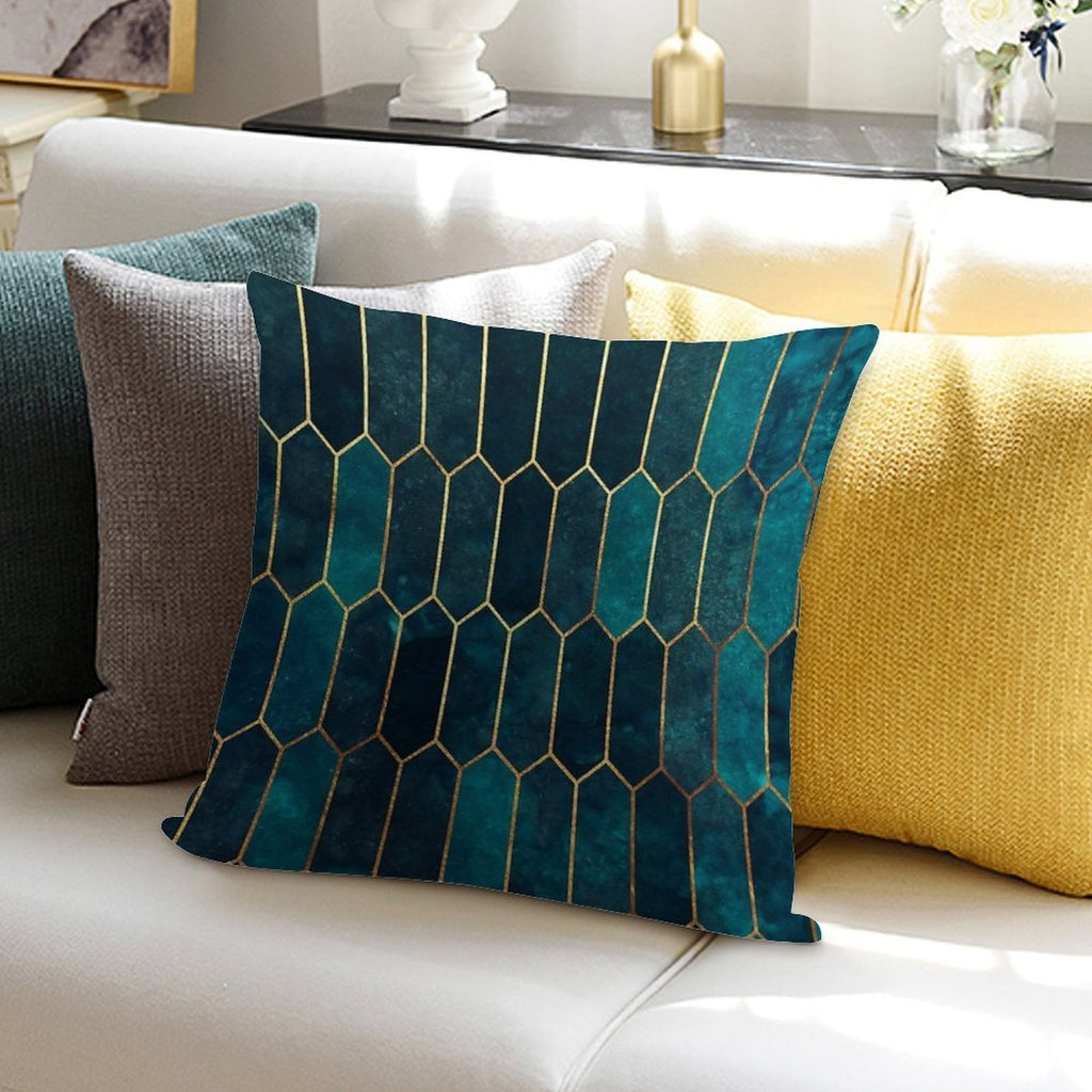 Deep Teal And Blue Gold  Pattern Soft Durable Construction Throw Pillow
