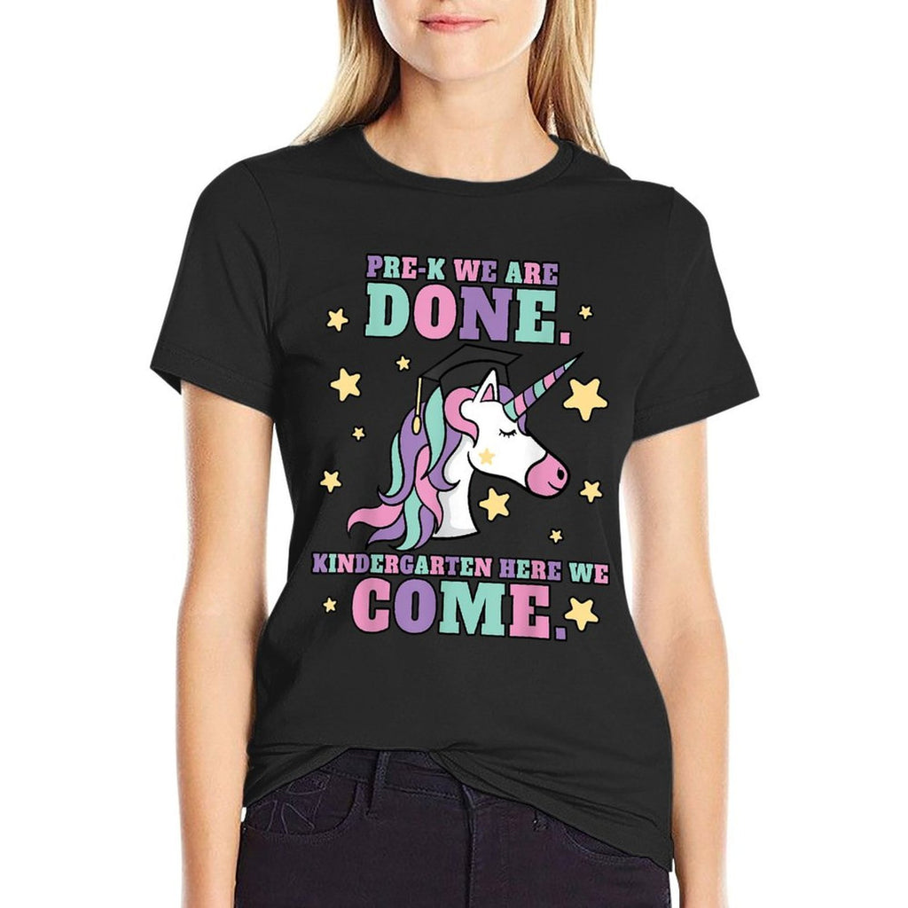 Girls Pre-K Graduation Magical Unicorn  Rolled Sleeves T-Shirt
