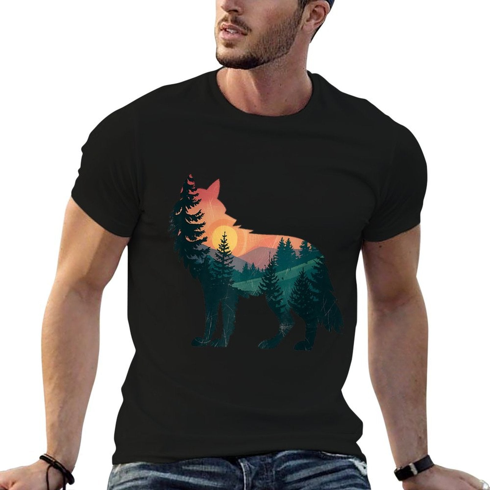 Wolf Hiking Hunting Outdoor Camping Forest Men Women Wolf  Durable T-Shirt
