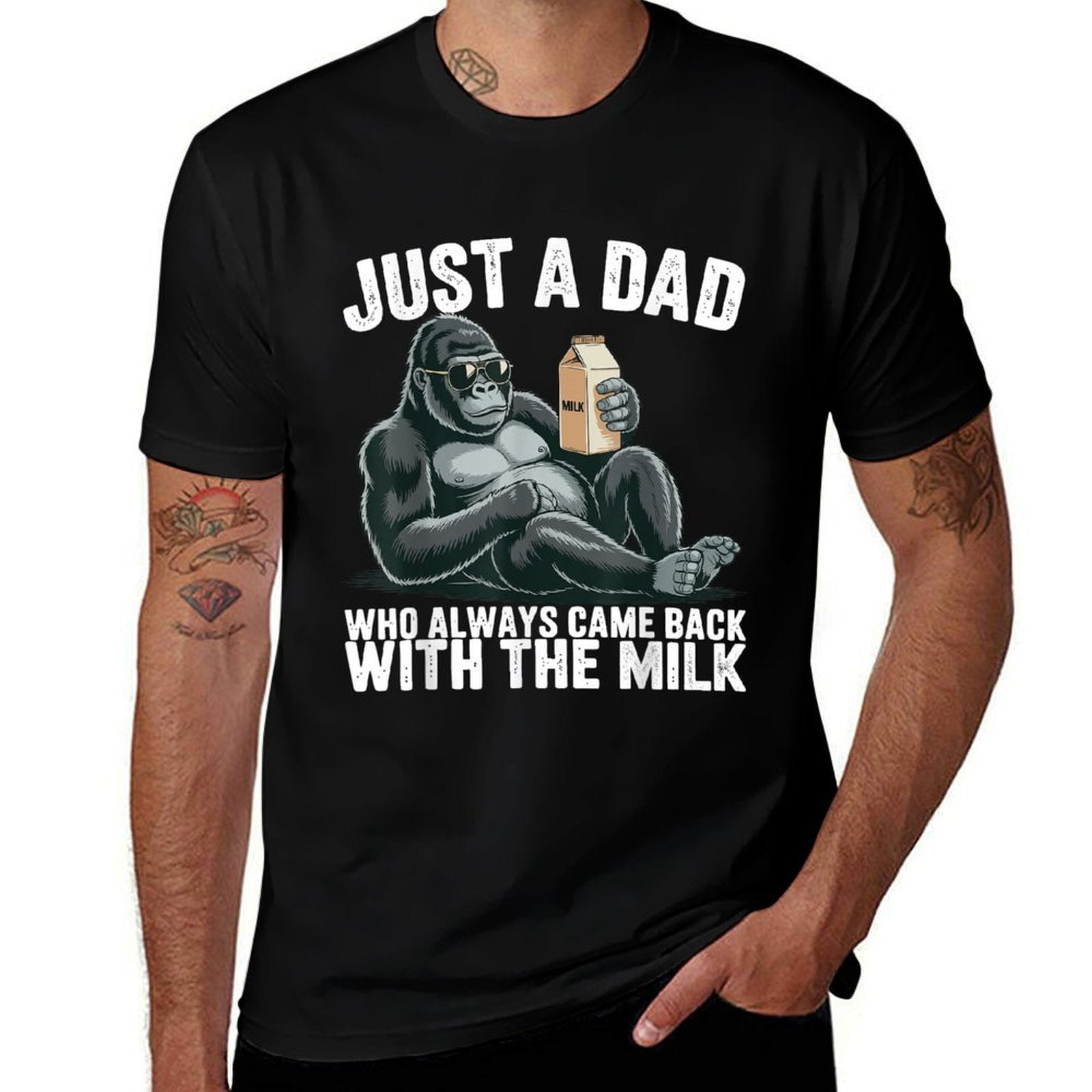 Fathers Day Just A Dad Who Always Came Back With Milk  Rolled Sleeves T-Shirt