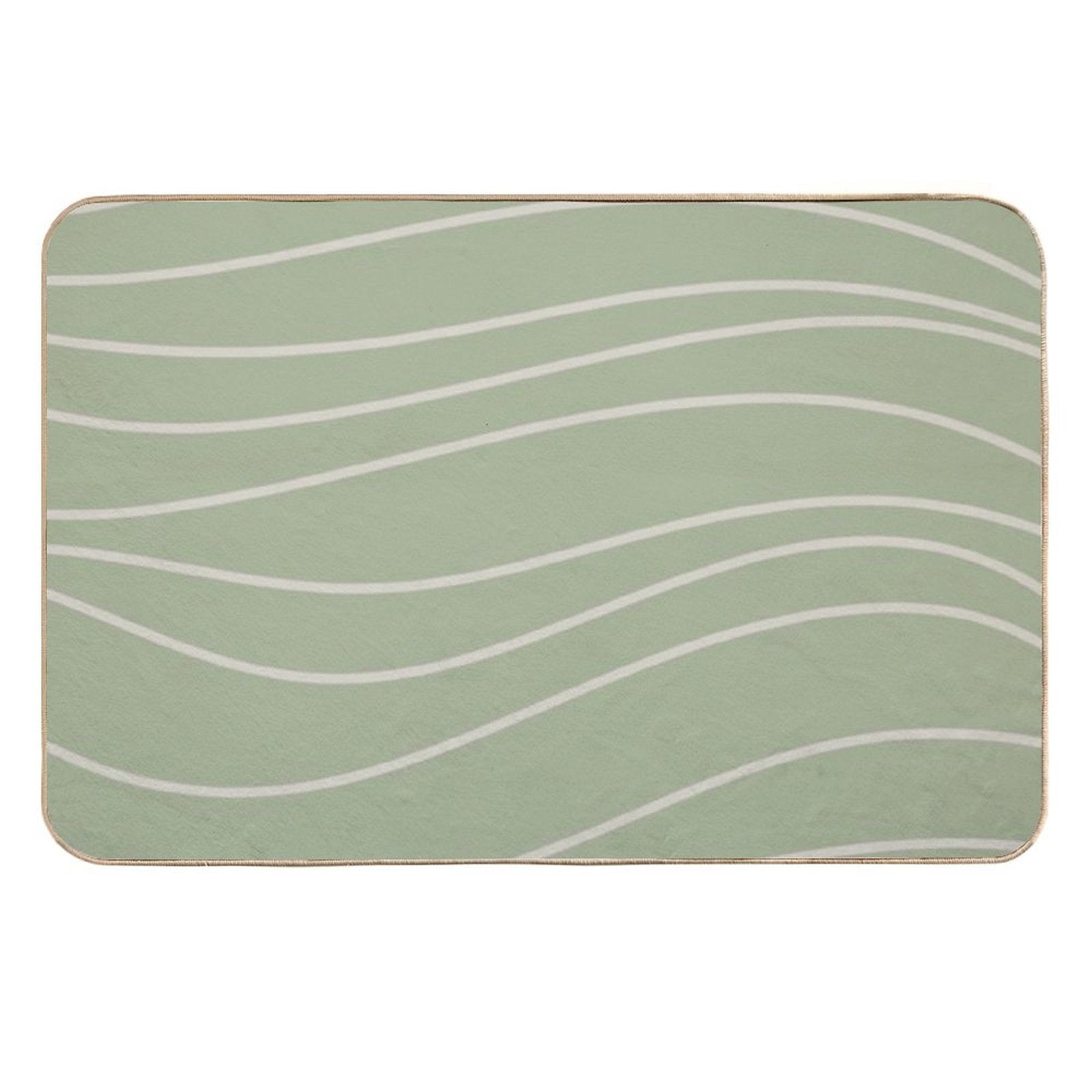 Sage Waves - Minimalist Abstract Line Pattern in Sage Green And Beige  Non-Slip Bath Mat