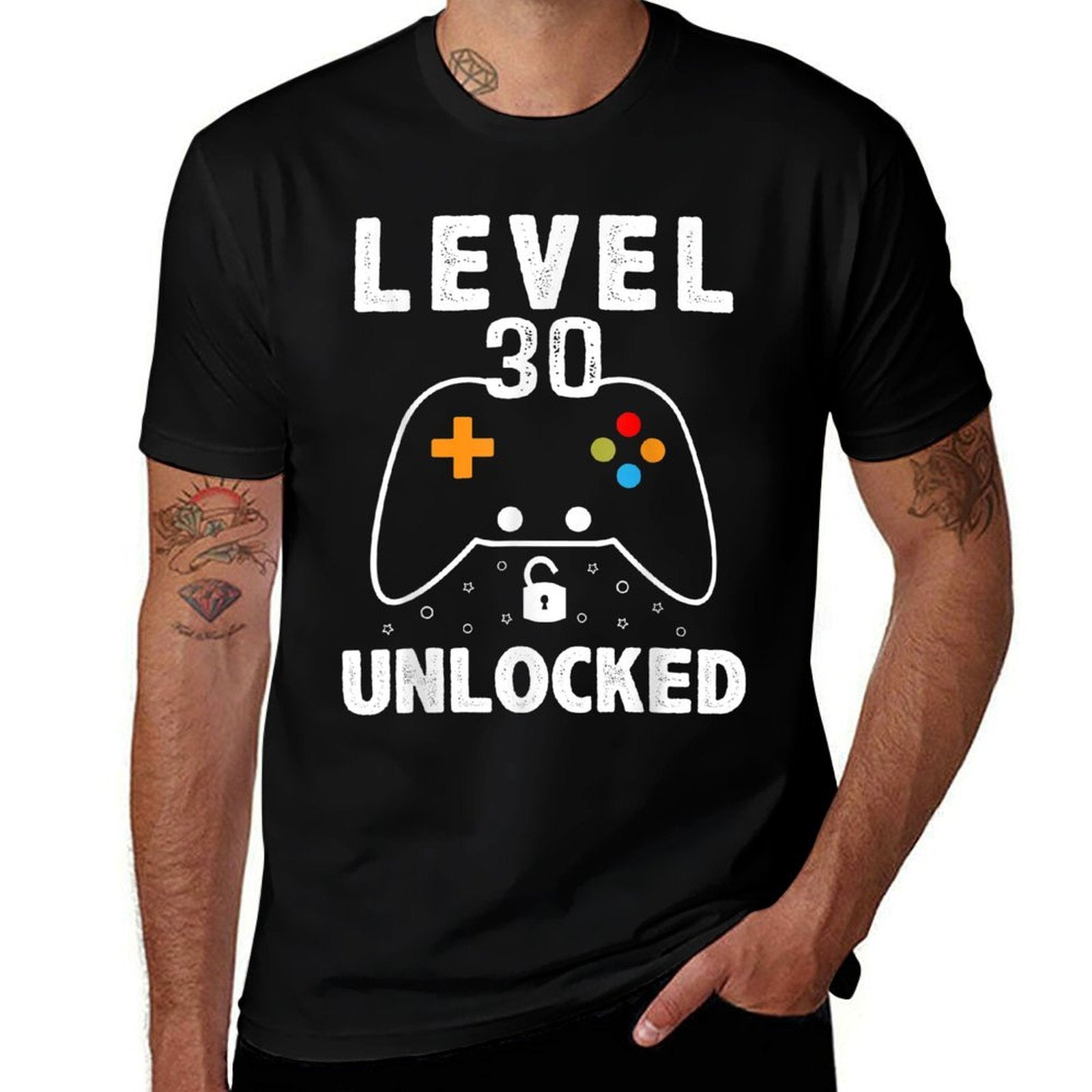 Level 30 Unlocked 30 Years Old Young Men Women 30th Birthday  Rolled Sleeves T-Shirt