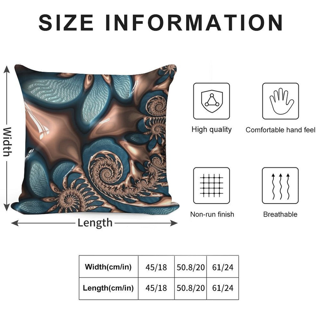 Teal And Chocolate Swirl - Blue Brown Fractal Spirals Soft Reinforced Edging Throw Pillow