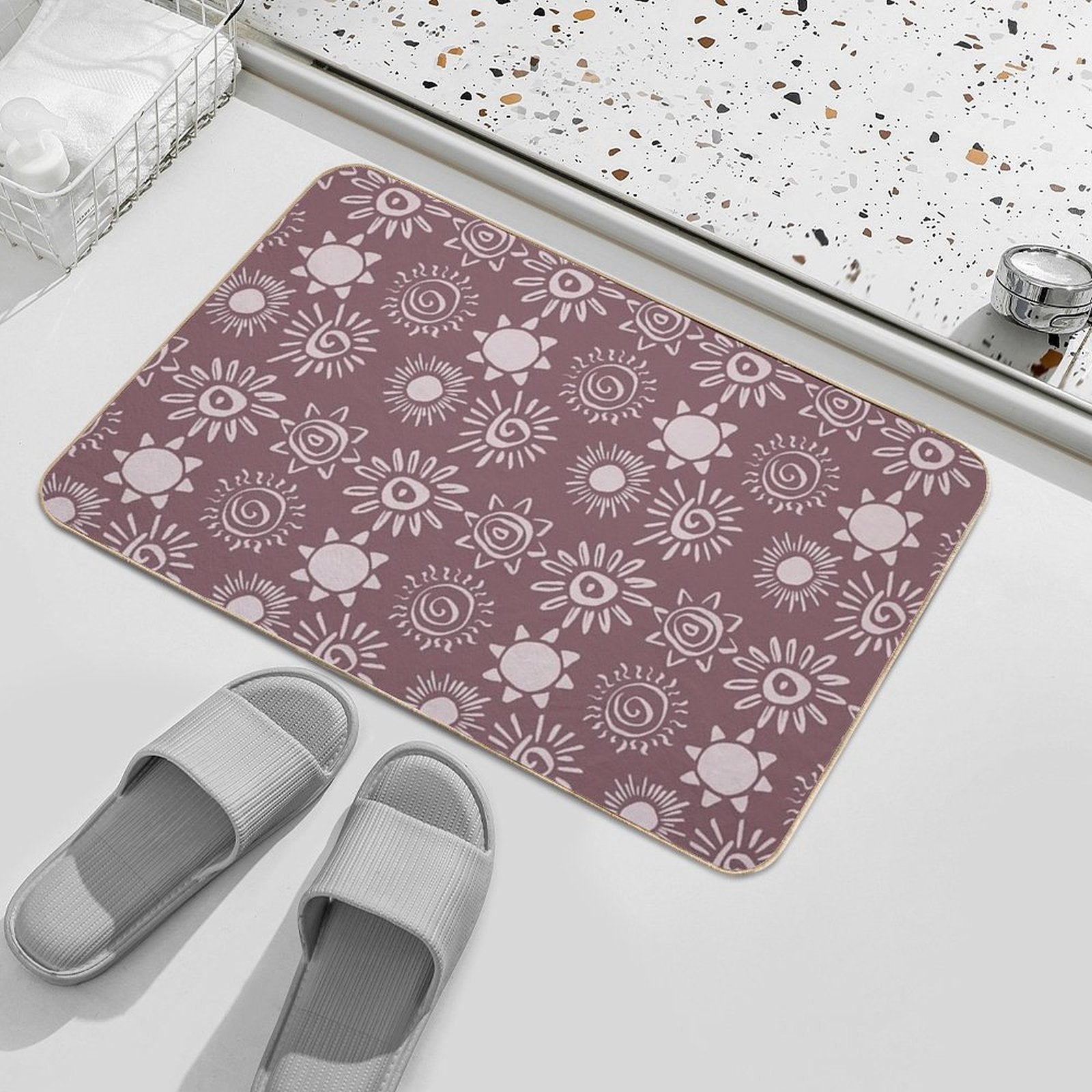 Magical Sun Bohemian Dreamy Aesthetic In Muted Colors Mulberry  Non-Slip Bath Mat