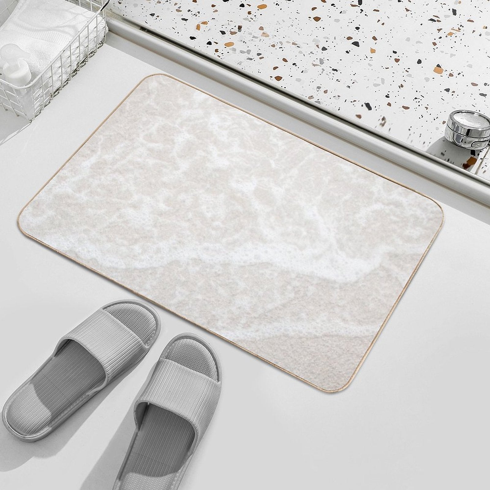 Beige And White Sand Beach  Odorless Bath Mat