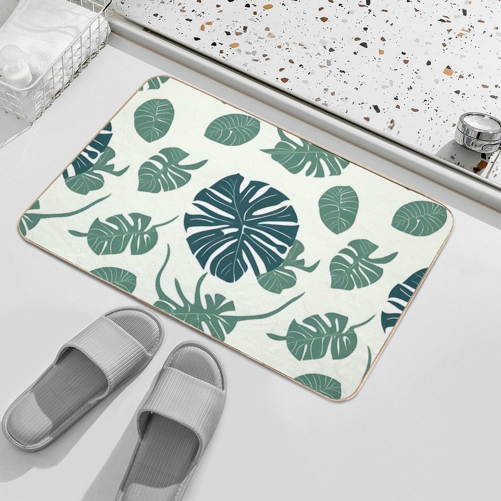 Abstract Monstera Leaf Pattern  Odorless Bath Mat