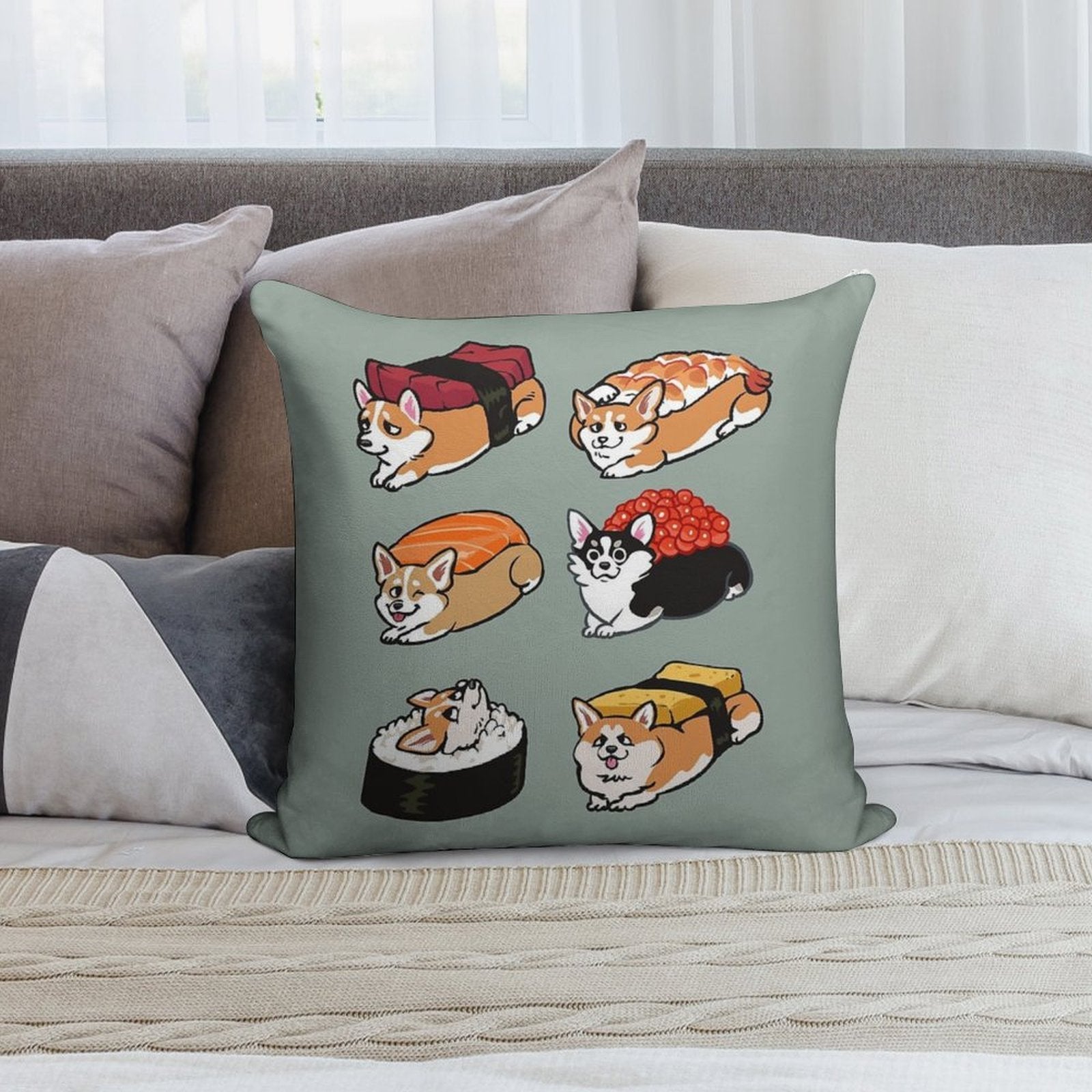 Sushi Corgi Soft Warmth Comfort Throw Pillow
