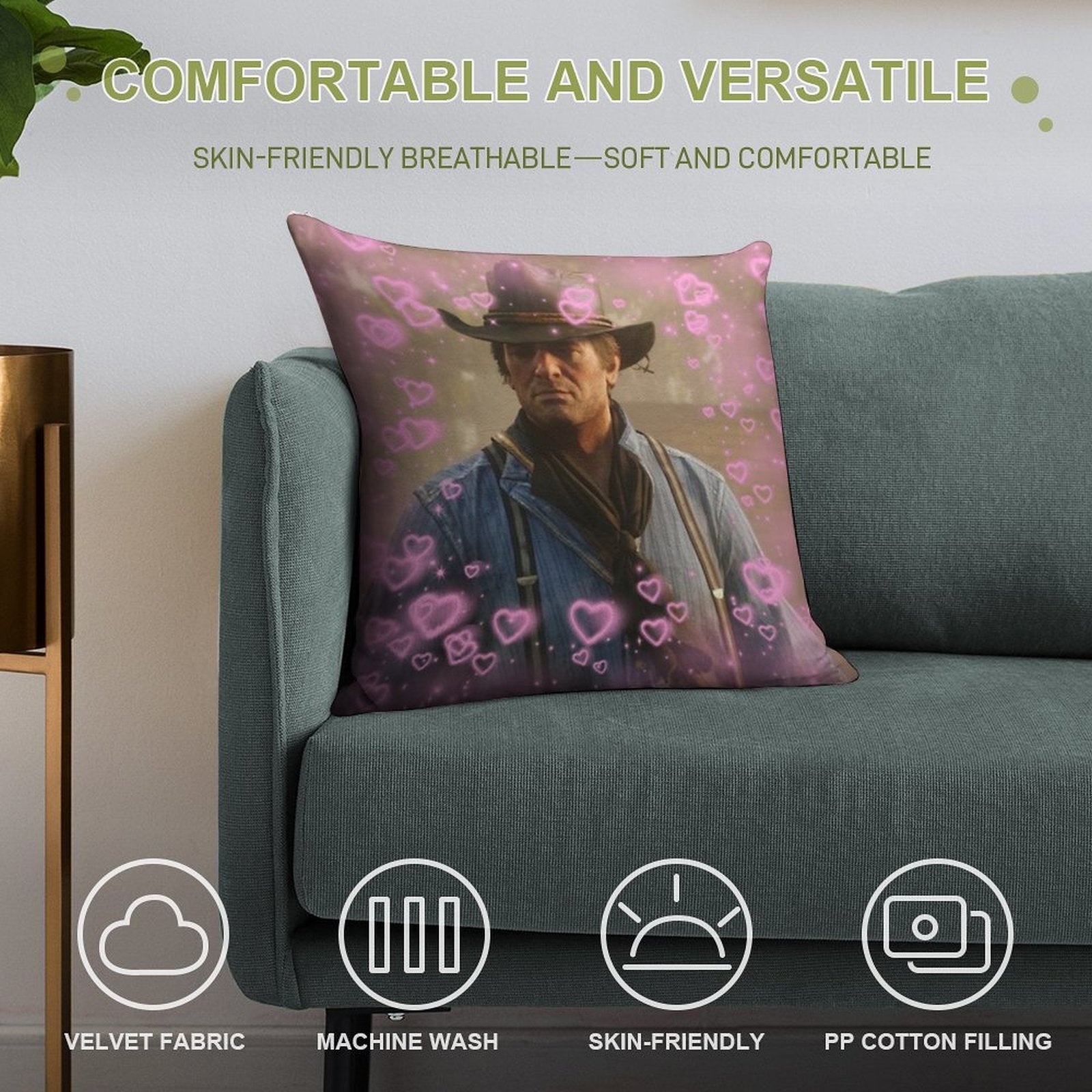 Arthur Morgan Hearts Soft Durable Construction Throw Pillow