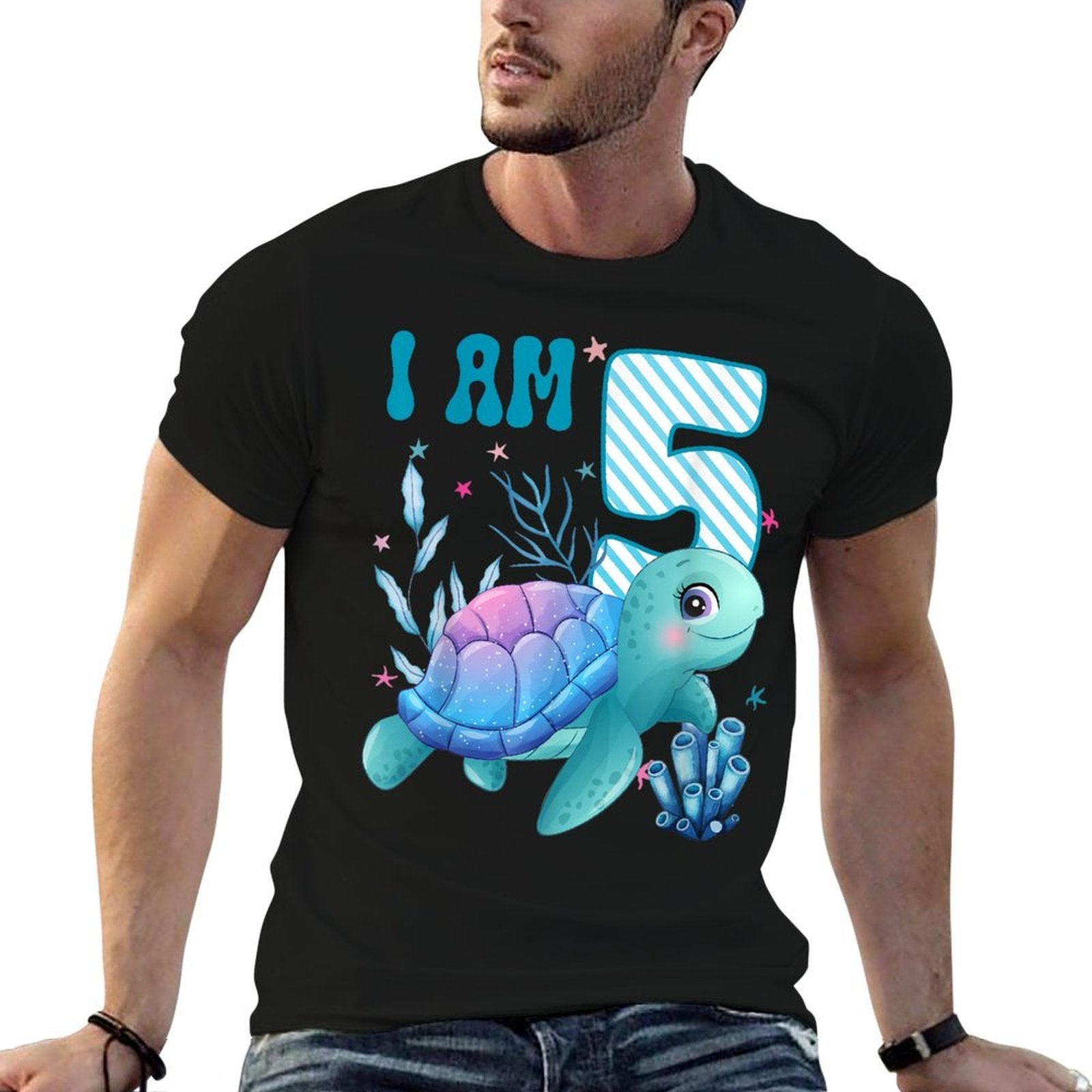 Kids I Am 5 Years Old 5th Birthday Sea Turtles Boys Girls  Stretchy T-Shirt