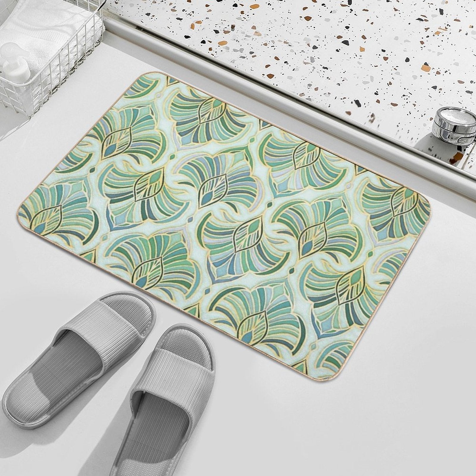 Jade Enamel Art Deco Fans Durable Bath Mat