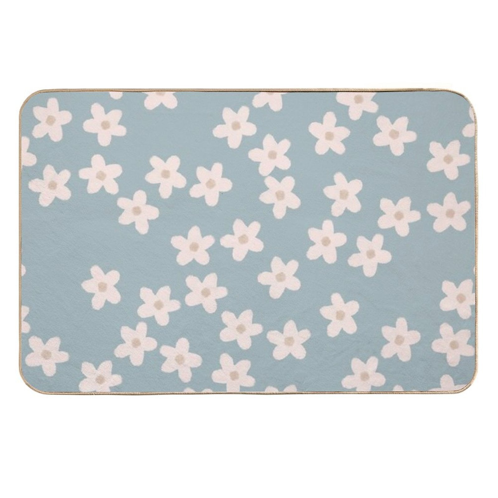 Spring Floral Daisy Print in Pastel Blue  Pet-Safe Bath Mat