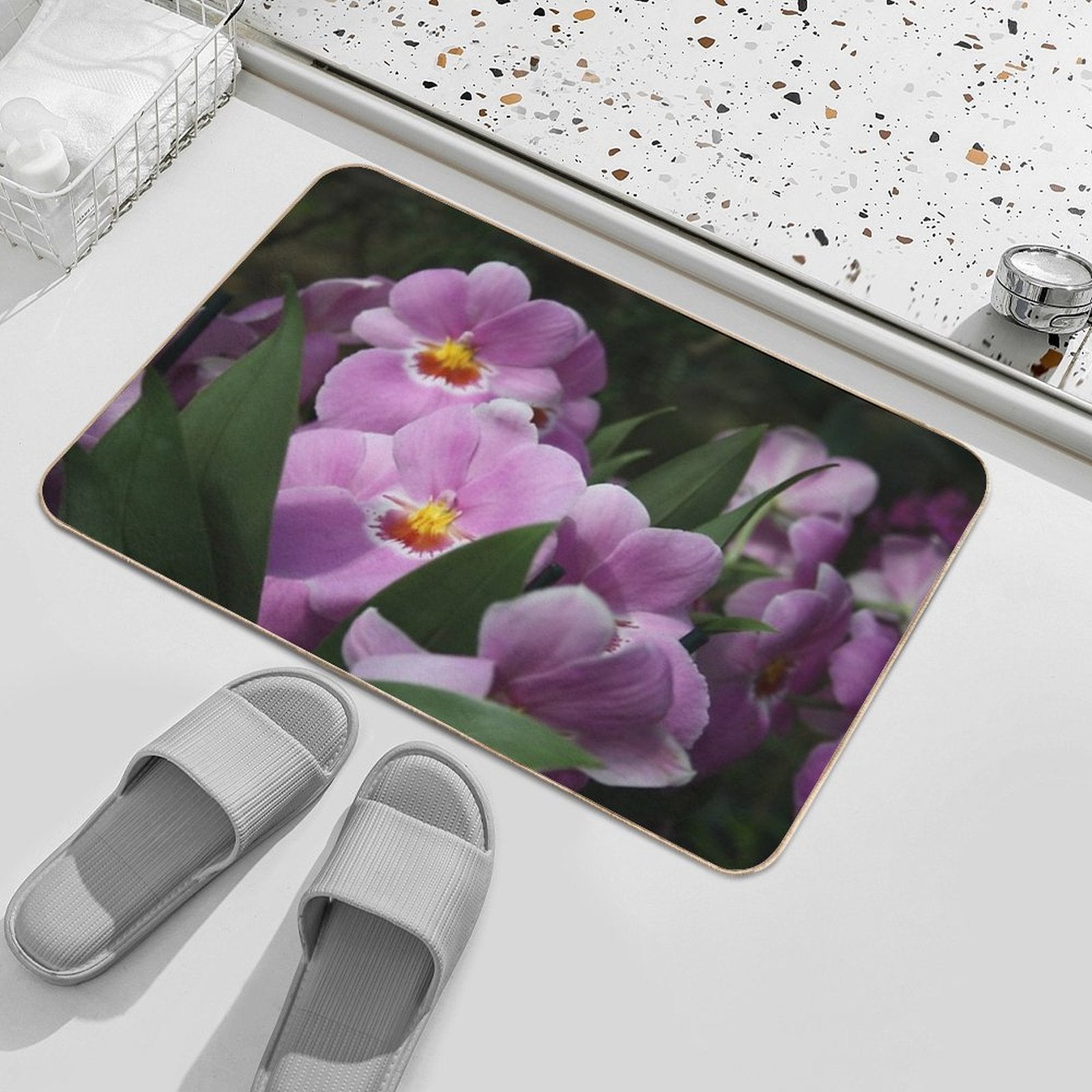 Tropical Flowers Orchids  Stain-Proof Bath Mat