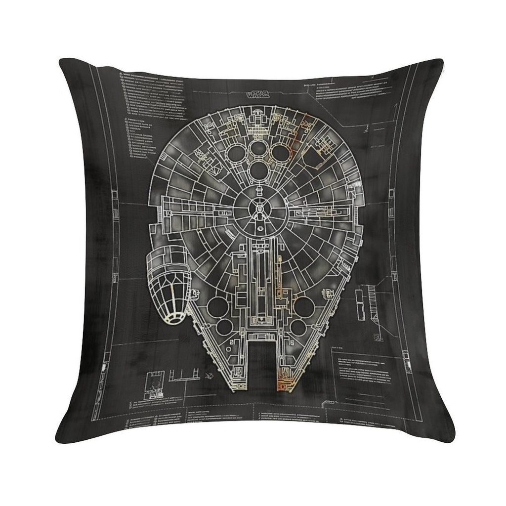 Millennium Falcon Star Wars Starship Blueprint Fan Art Soft Washable Throw Pillow