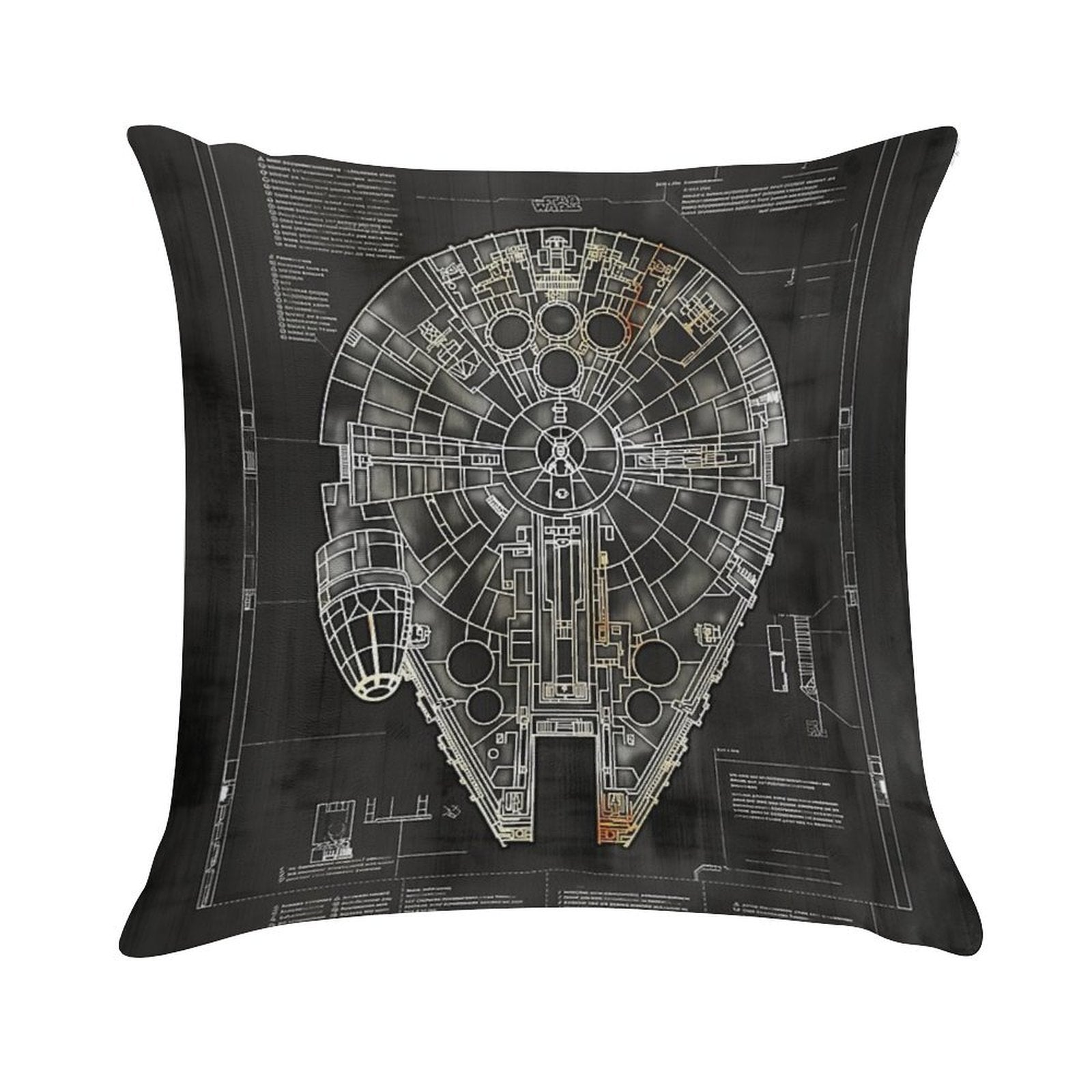 Millennium Falcon Star Wars Starship Blueprint Fan Art Soft Washable Throw Pillow