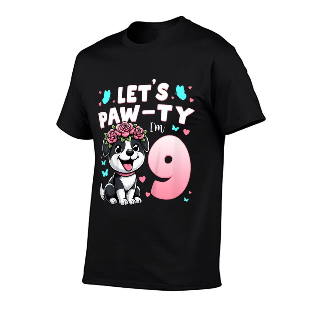 Kids Let's Paw-ty 9th Birthday Girl Dog Puppy Lover 9 Years Old  Classic T-Shirt