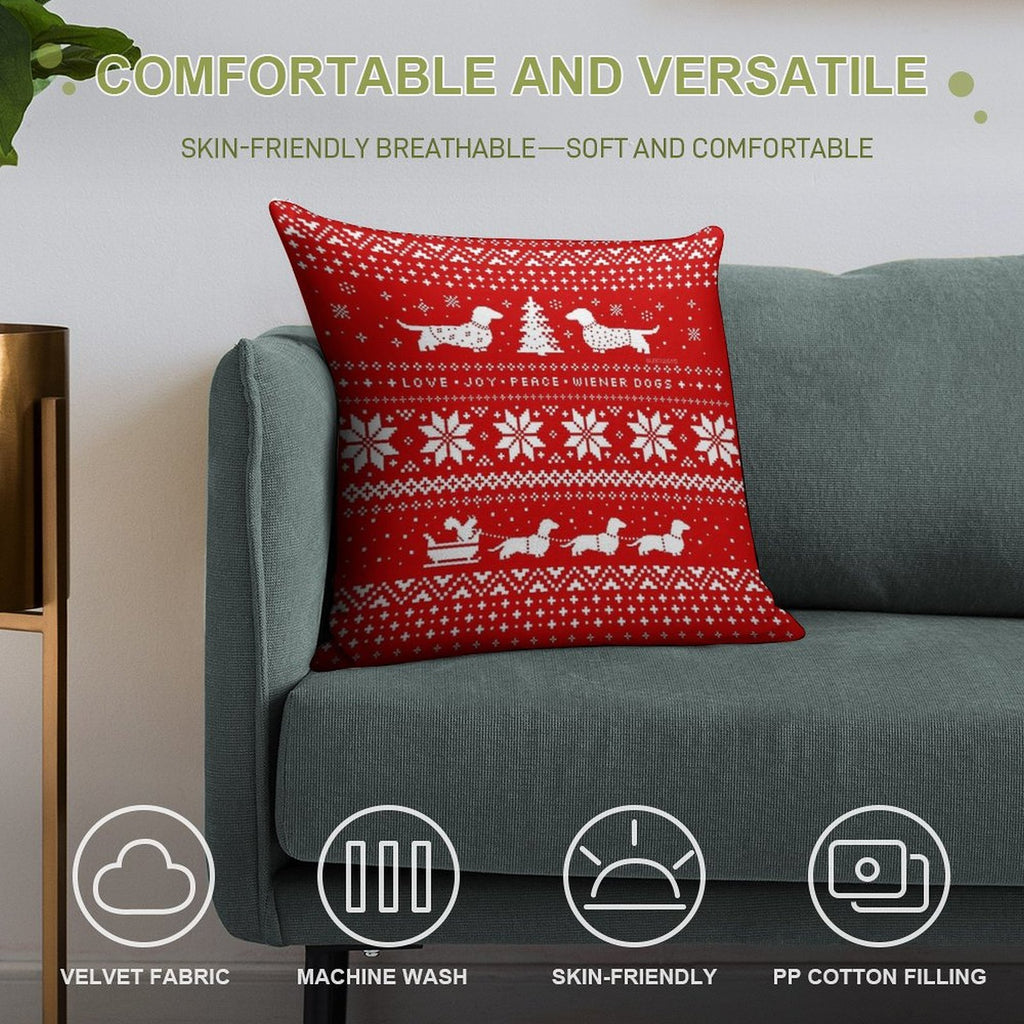 Dachshunds Christmas Sweater Pattern Soft Shrink-Resistant Throw Pillow