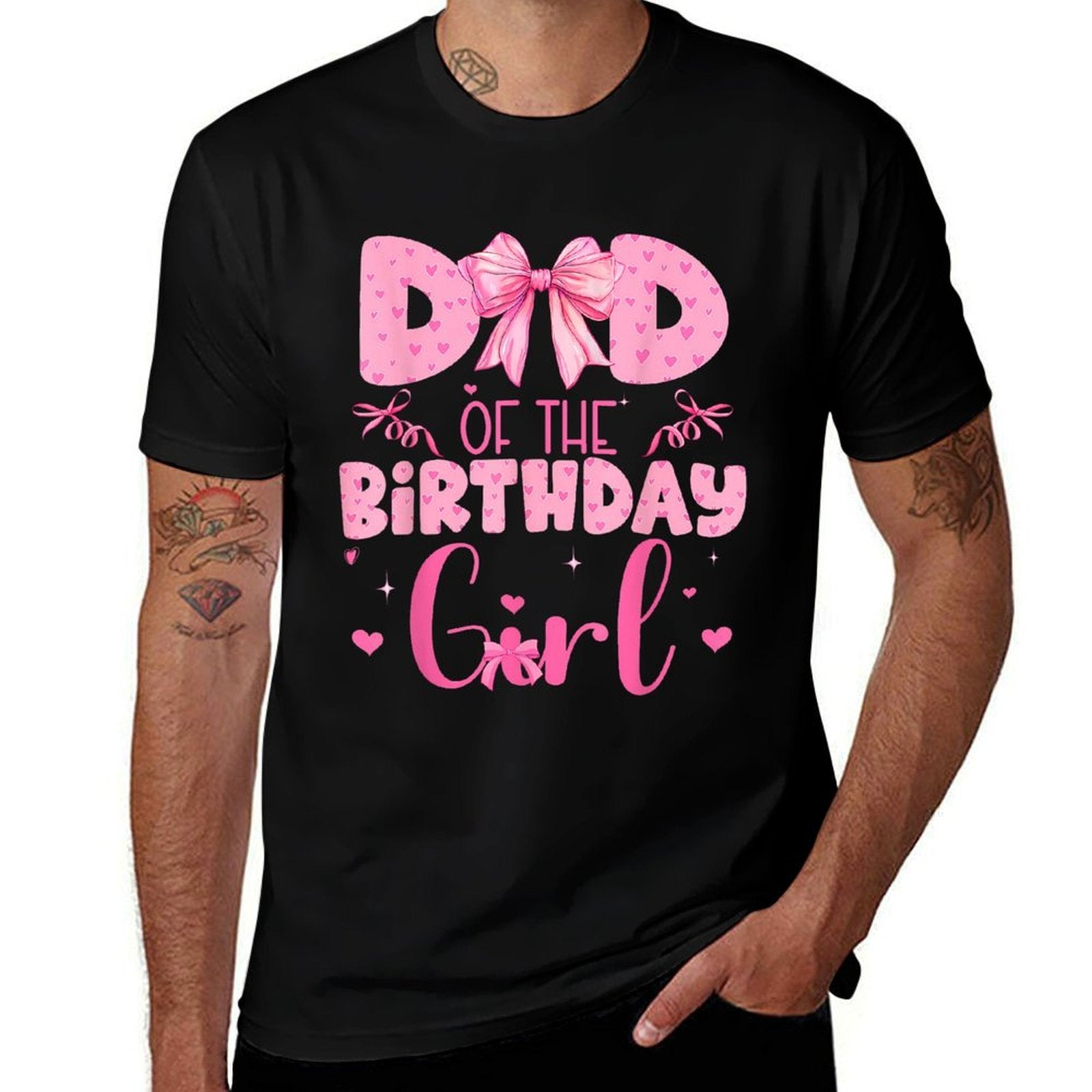 Dad Of The Birthday Girl Family Pink Coquette Bow  Breathable T-Shirt