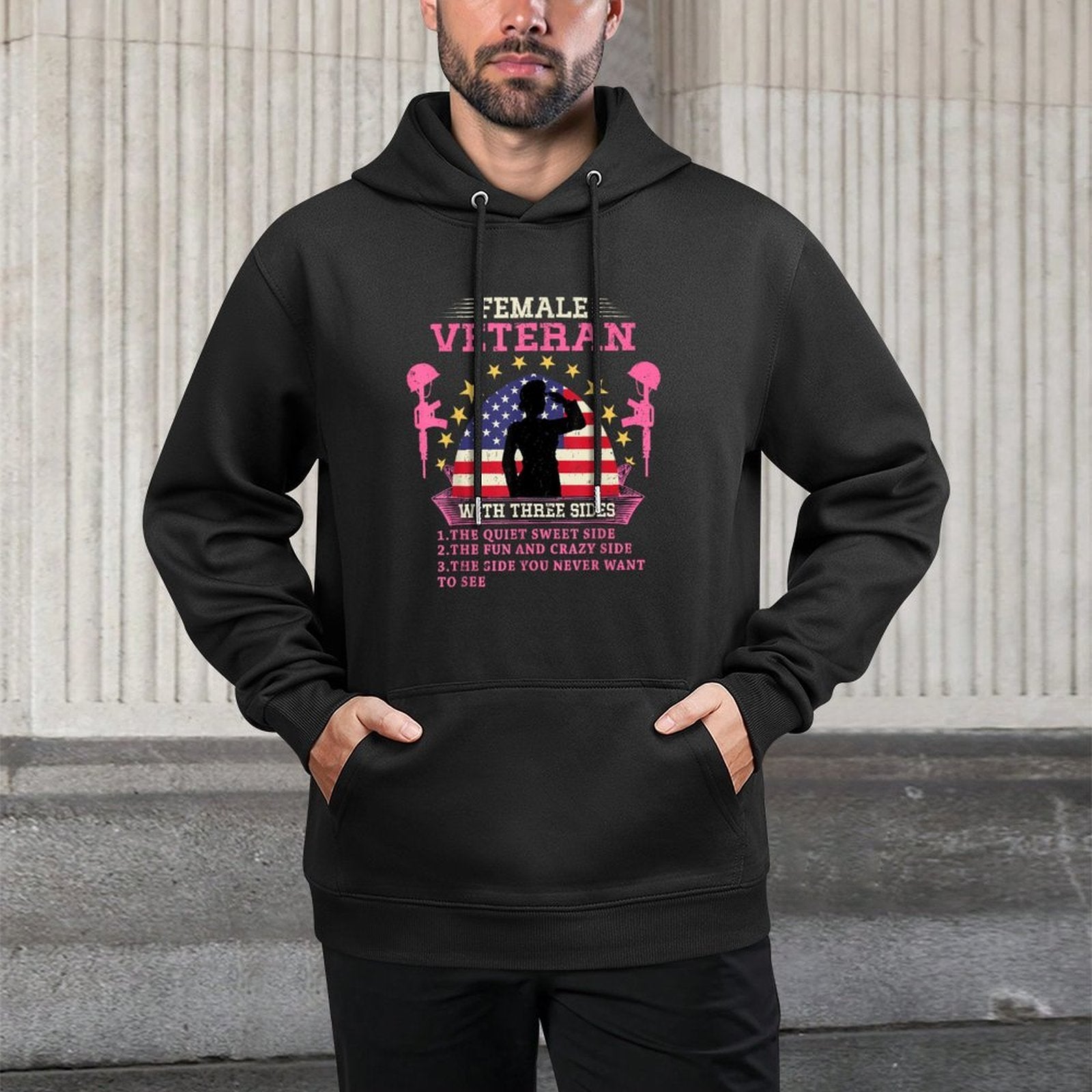 Womens Female Veteran with Three Sides Veteran Mother 2024 Adjustable Hood Hoodie