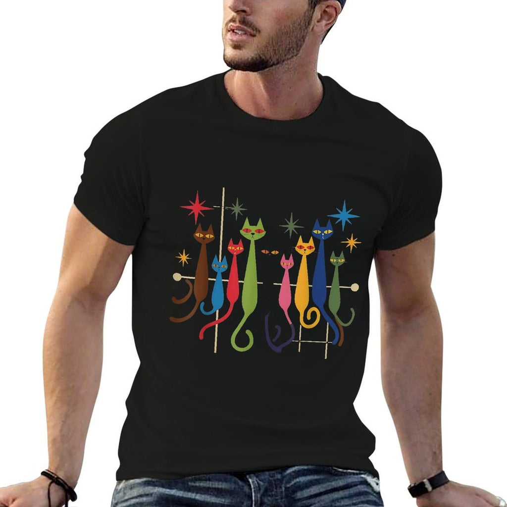 Vintage Mid Century Modern Retro Look Cats Dogs 50s 60s 70s  High-quality Stitching T-Shirt