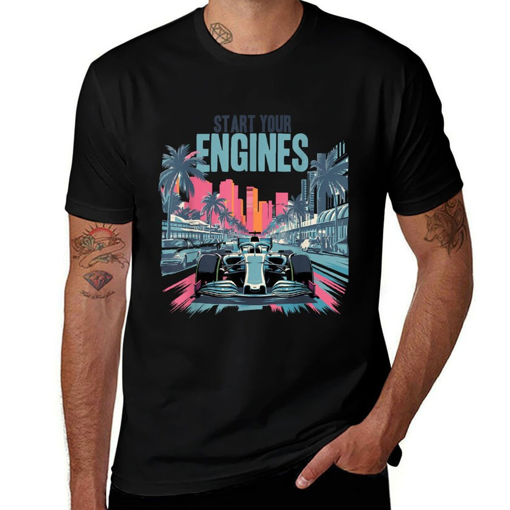 Miami Pit Crew Costume Car Racing Tshirt Retro Auto Car Race  Polyester Blend T-Shirt