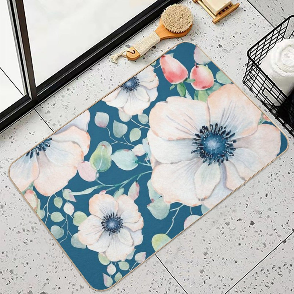 Summer Flowers Blue  Stain-Proof Bath Mat