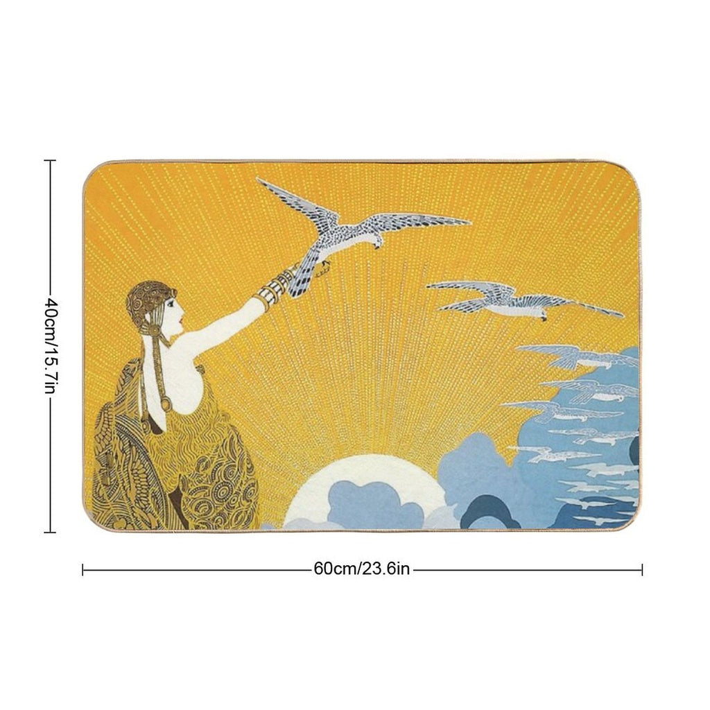 Art Deco Era Fashion, Woman with Birds And Ocean  Non-Slip Bath Mat
