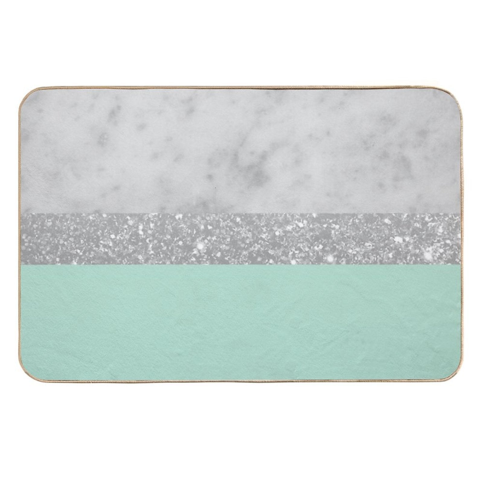 White Marble Mint Silver Stripe Glam #1 (Photo of Glitter Only - Not Reflective)  Easy Maintenance Bath Mat