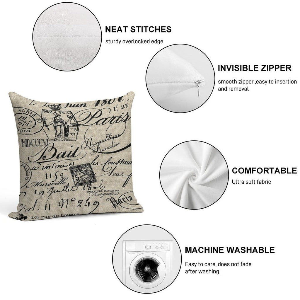 French Script Pillow Soft Hidden Zipper Throw Pillow