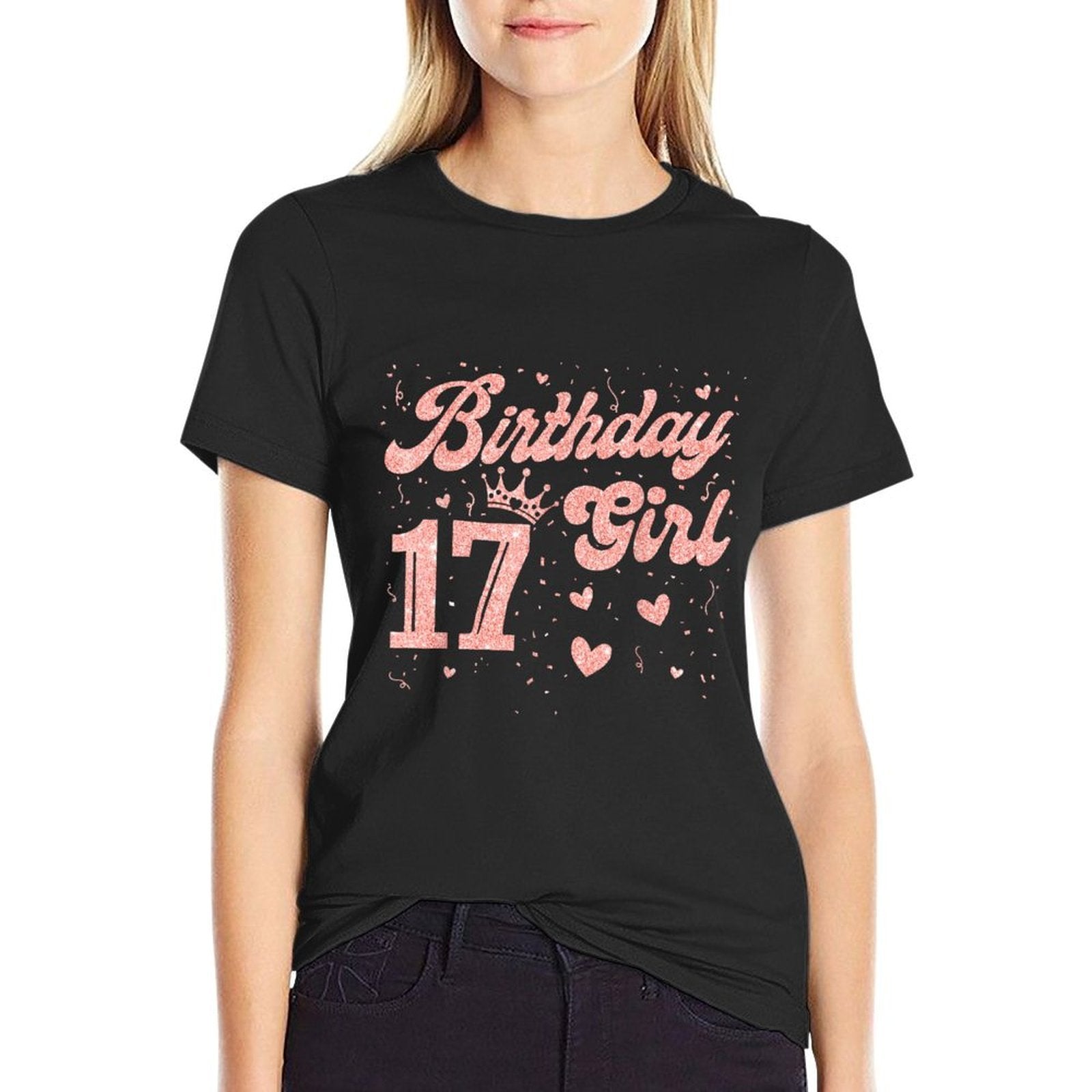 17 Birthday Girl Pink Crown Happy 17 Years Old Girl Women  Vintage-inspired T-Shirt
