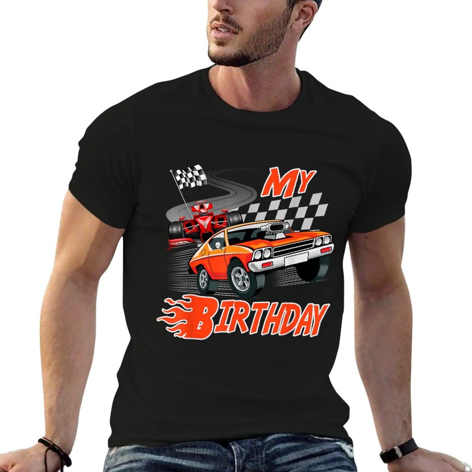 Fun My Birthday Race Car Boys Girls Youth Men Women Racing  Slim-fit Cut T-Shirt
