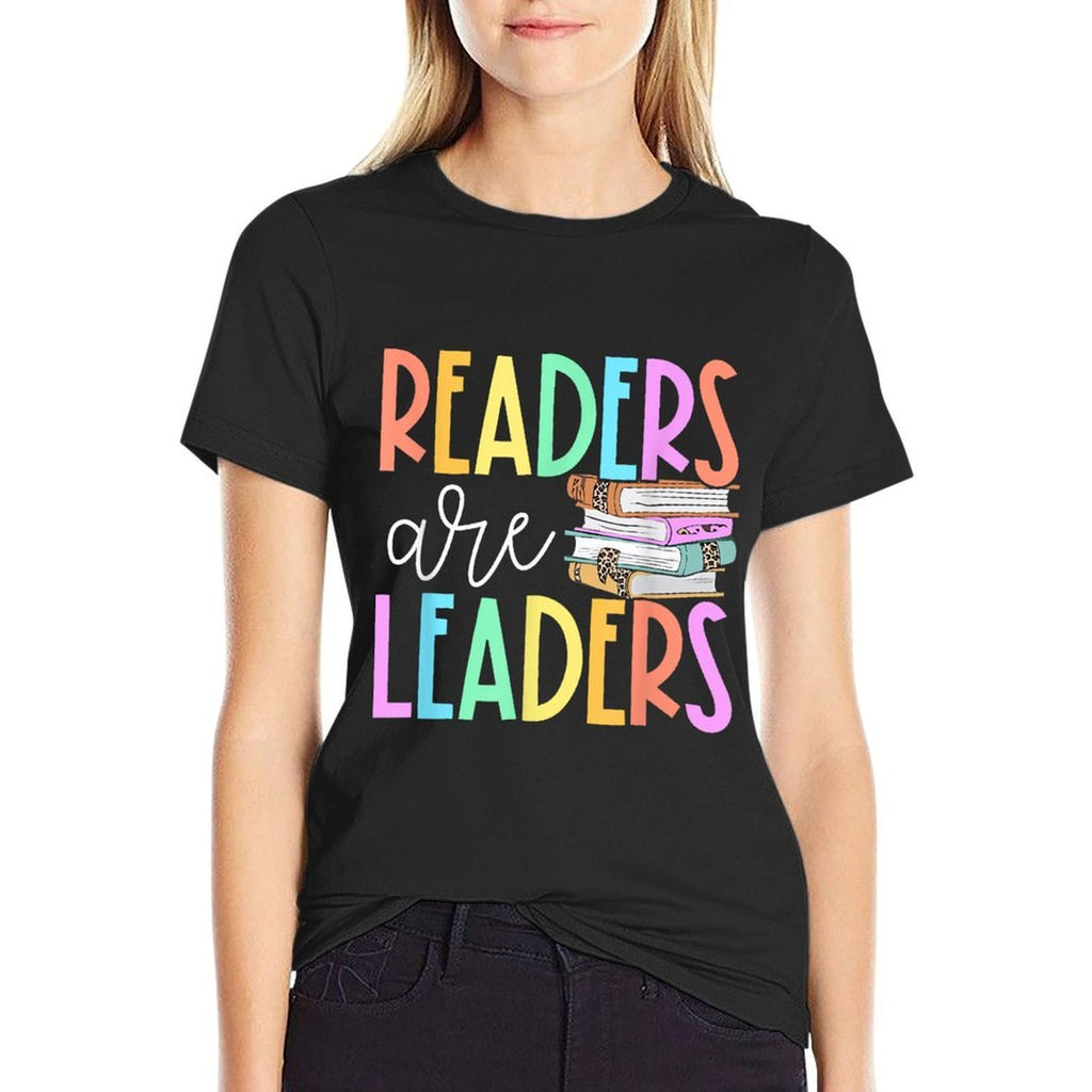 Readers Are Leaders Reading Book Lovers Teacher Women Kids  Soft T-Shirt