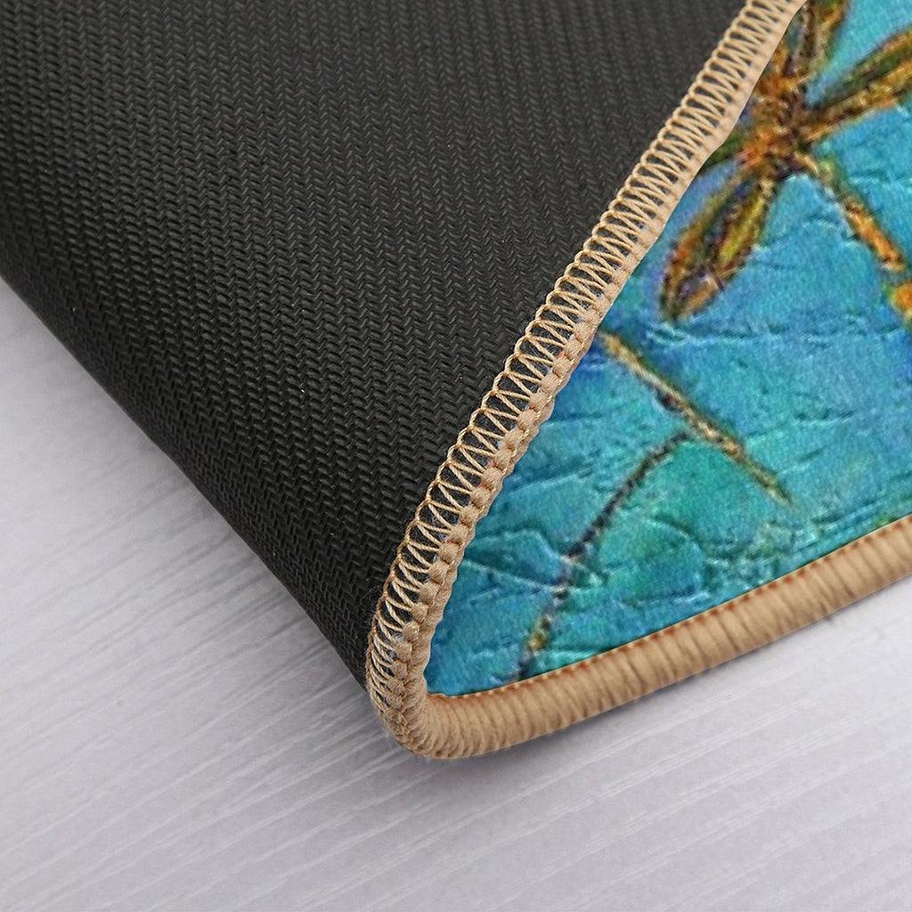 Dragonfly Dance Blue Gold  High-Traffic Bath Mat