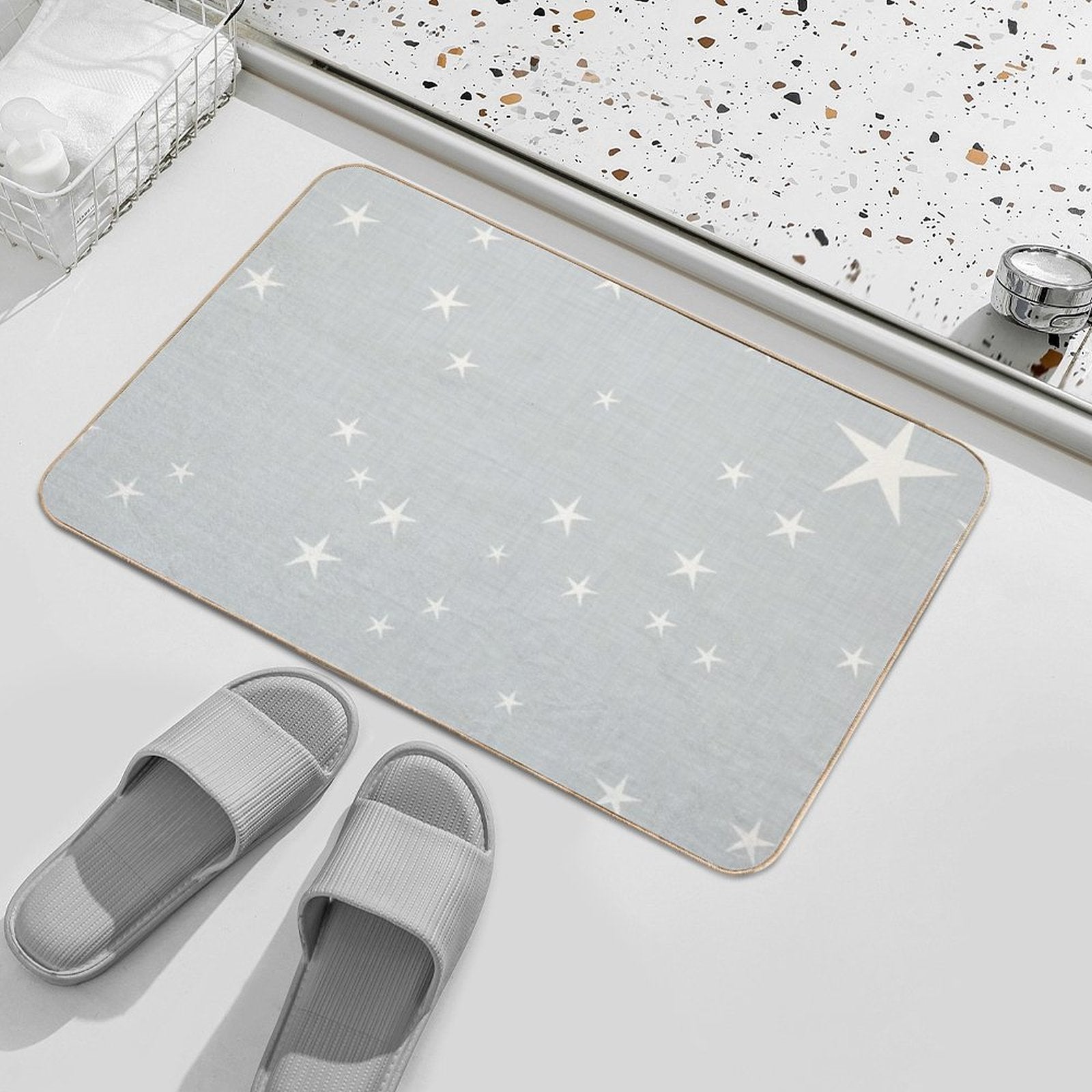 Grey Star with Fabric Texture - Narwhal Collection  Dirt-Trapping Bath Mat