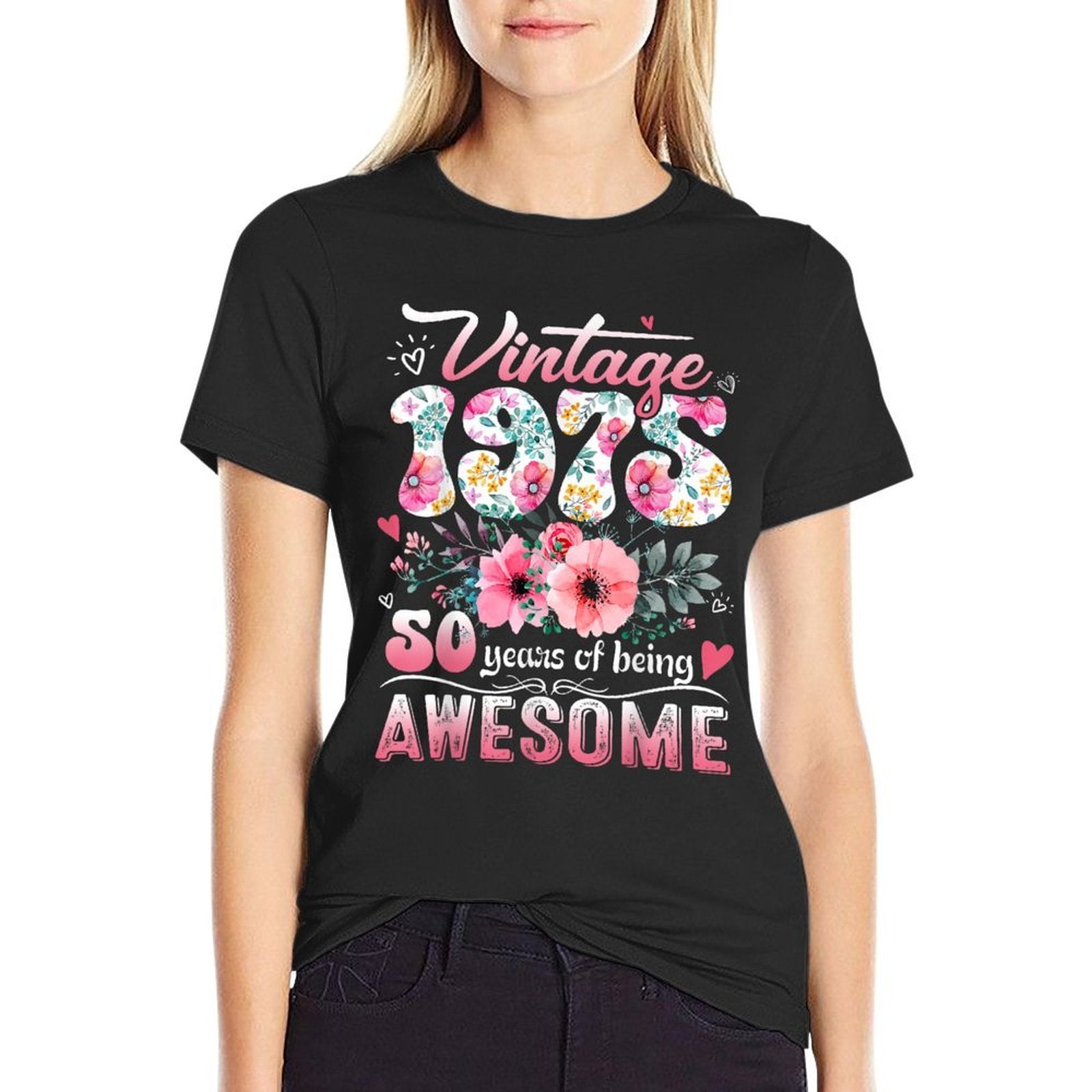 Vintage 1975 Floral 50 Years Old 50th Birthday Party Costume  Durable T-Shirt