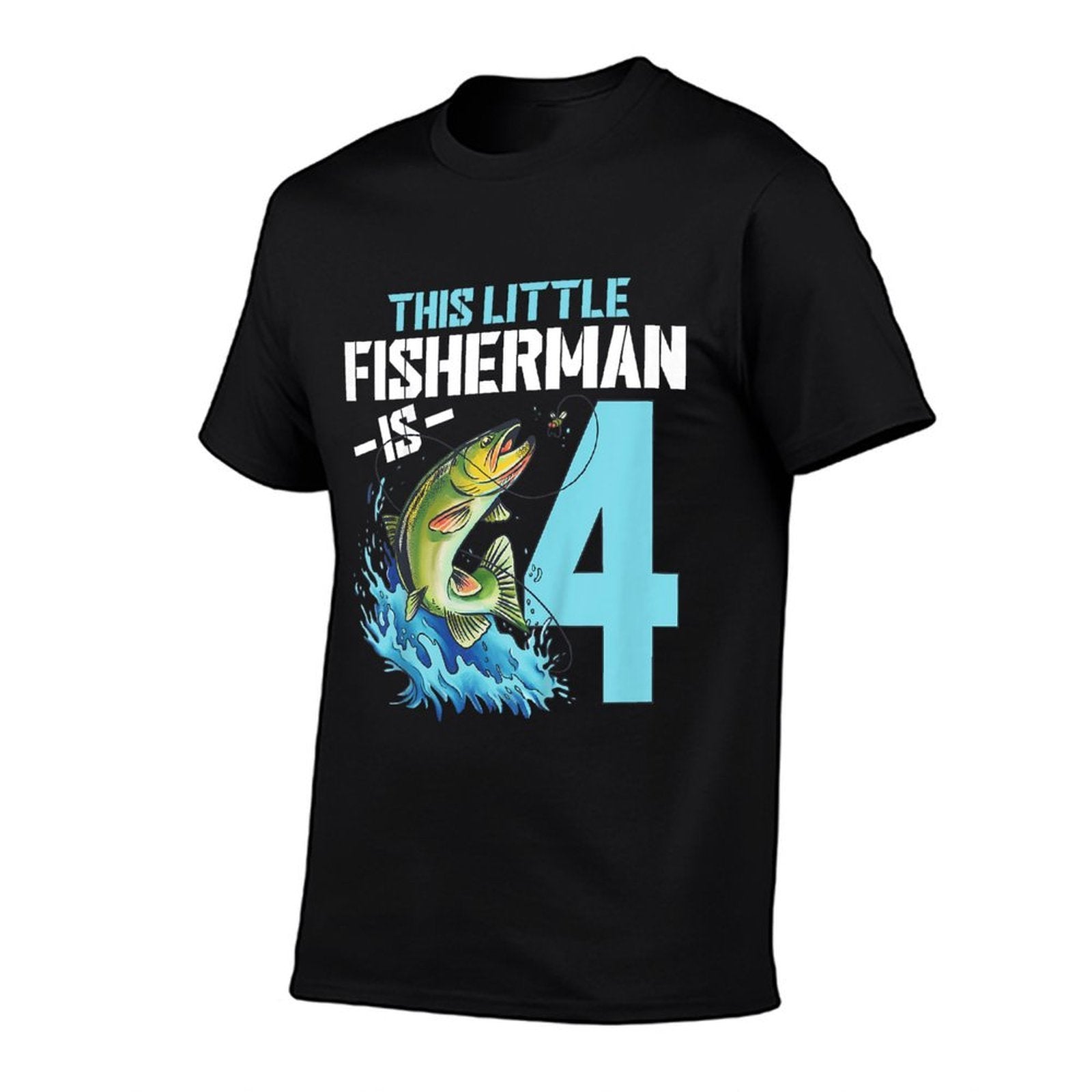 Kids Fishing Birthday 4 Year Old Boy Fisher 4th Bday Kids  Rolled Sleeves T-Shirt