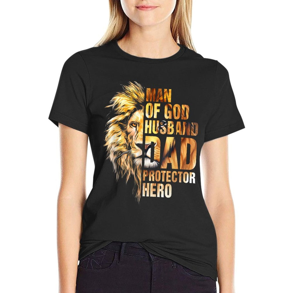 Man of God Husband Dad Protector Hero Lion Fathers Day  Vintage-inspired T-Shirt