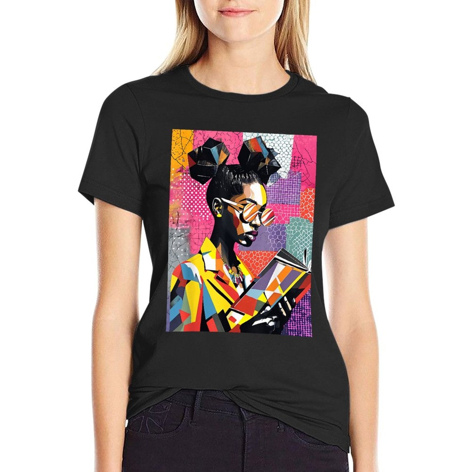 Geometric Black History Educated Women Reading Book Melanin Comfortable T-Shirt