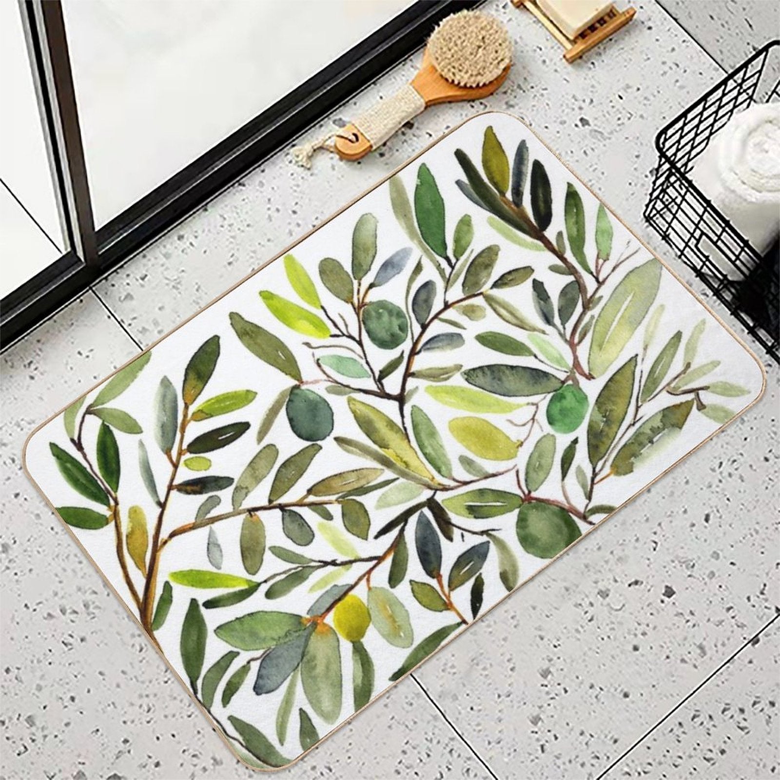 Olive Leaf Art Modern  Multi-Purpose Bath Mat
