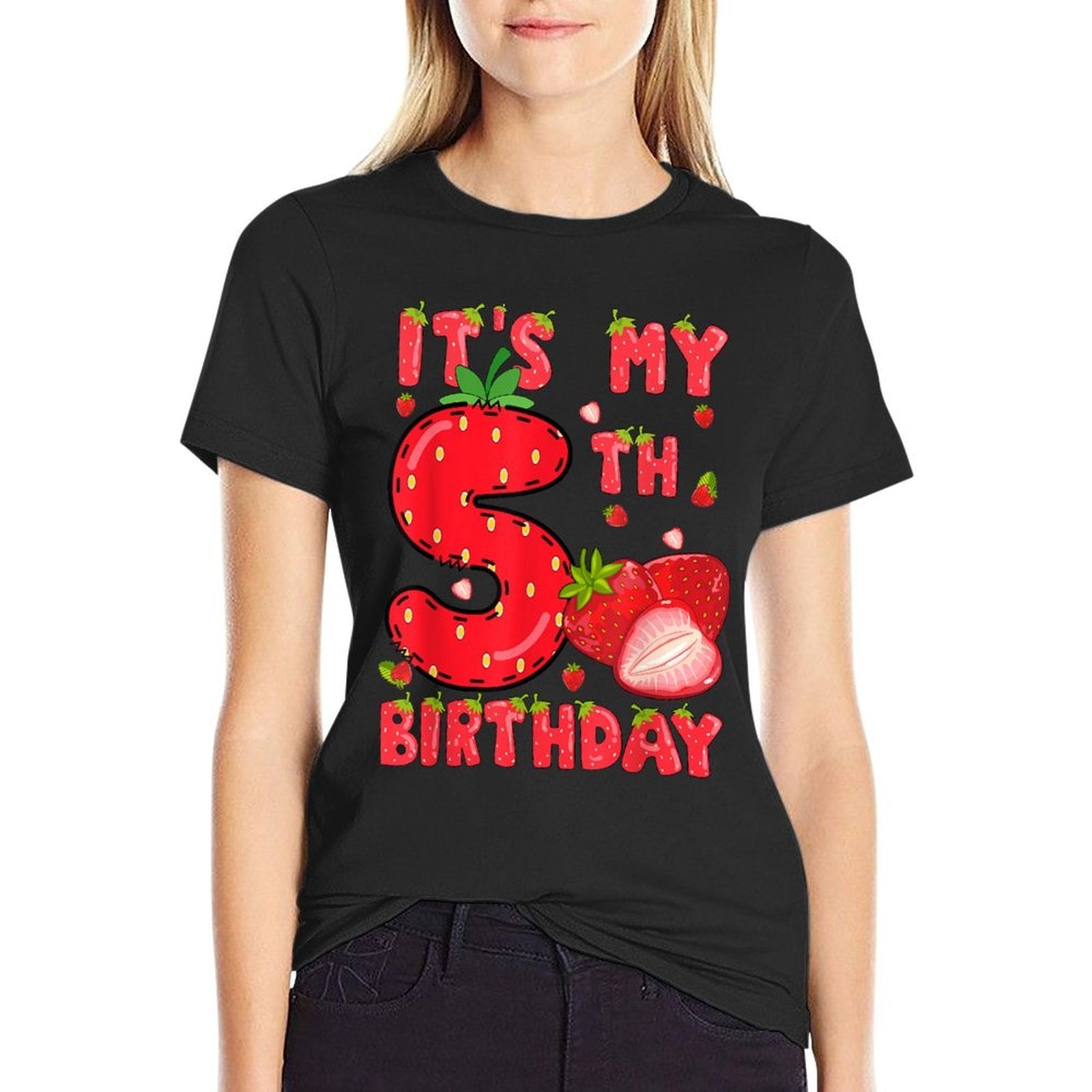It's My 5th Birthday Strawberry 5 Year Old Birthday Girls  Rolled Sleeves T-Shirt