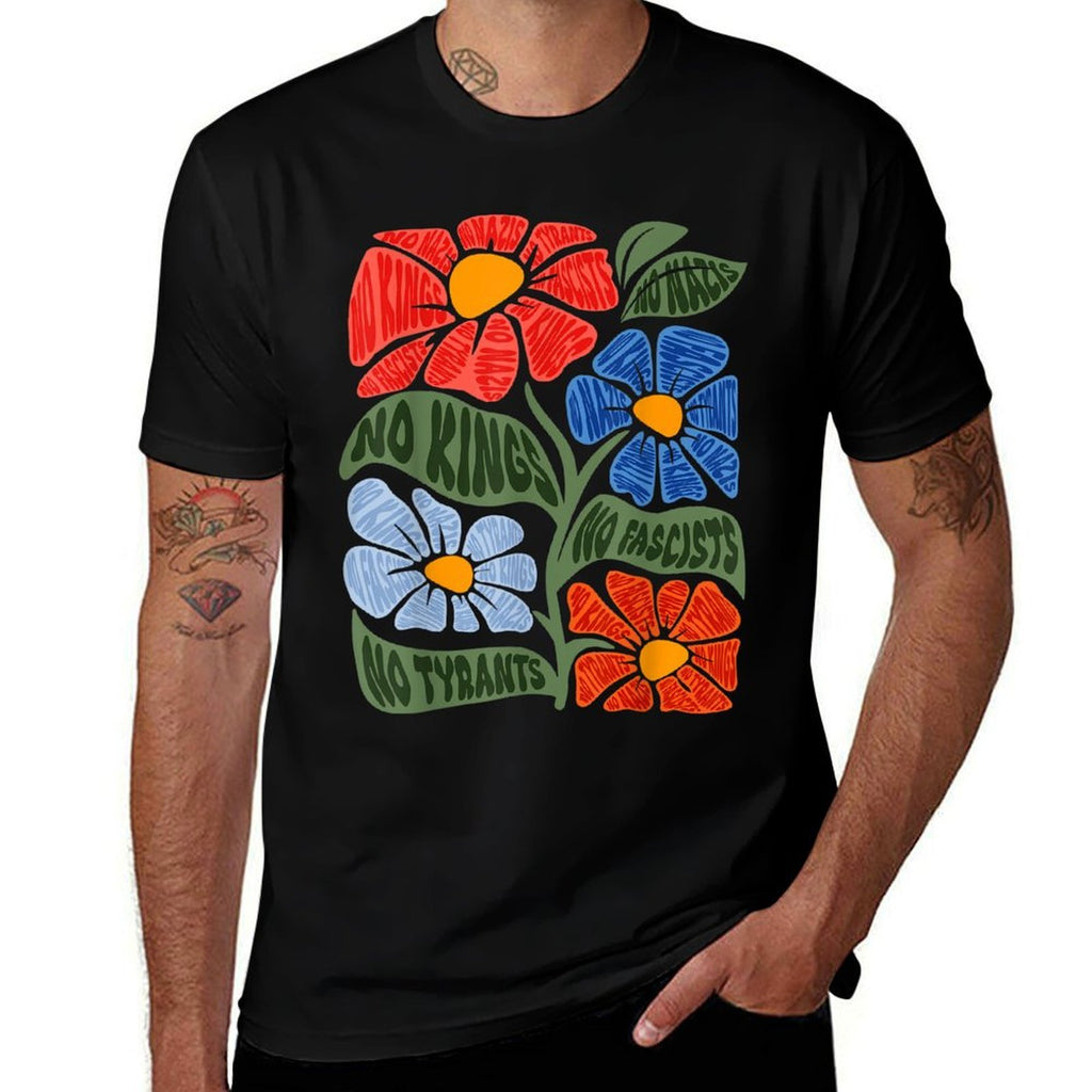 Subtle Boho Flowers Anti No Kings In America Resist Protest  Relaxed-fit T-Shirt