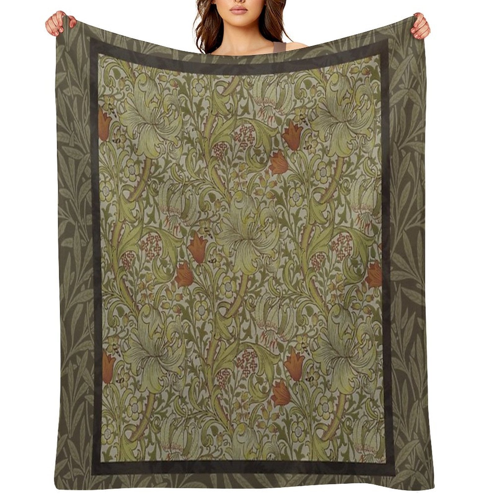 William Morris Floral Lily Willow Art Print Design Velvety-soft Throw Blanket