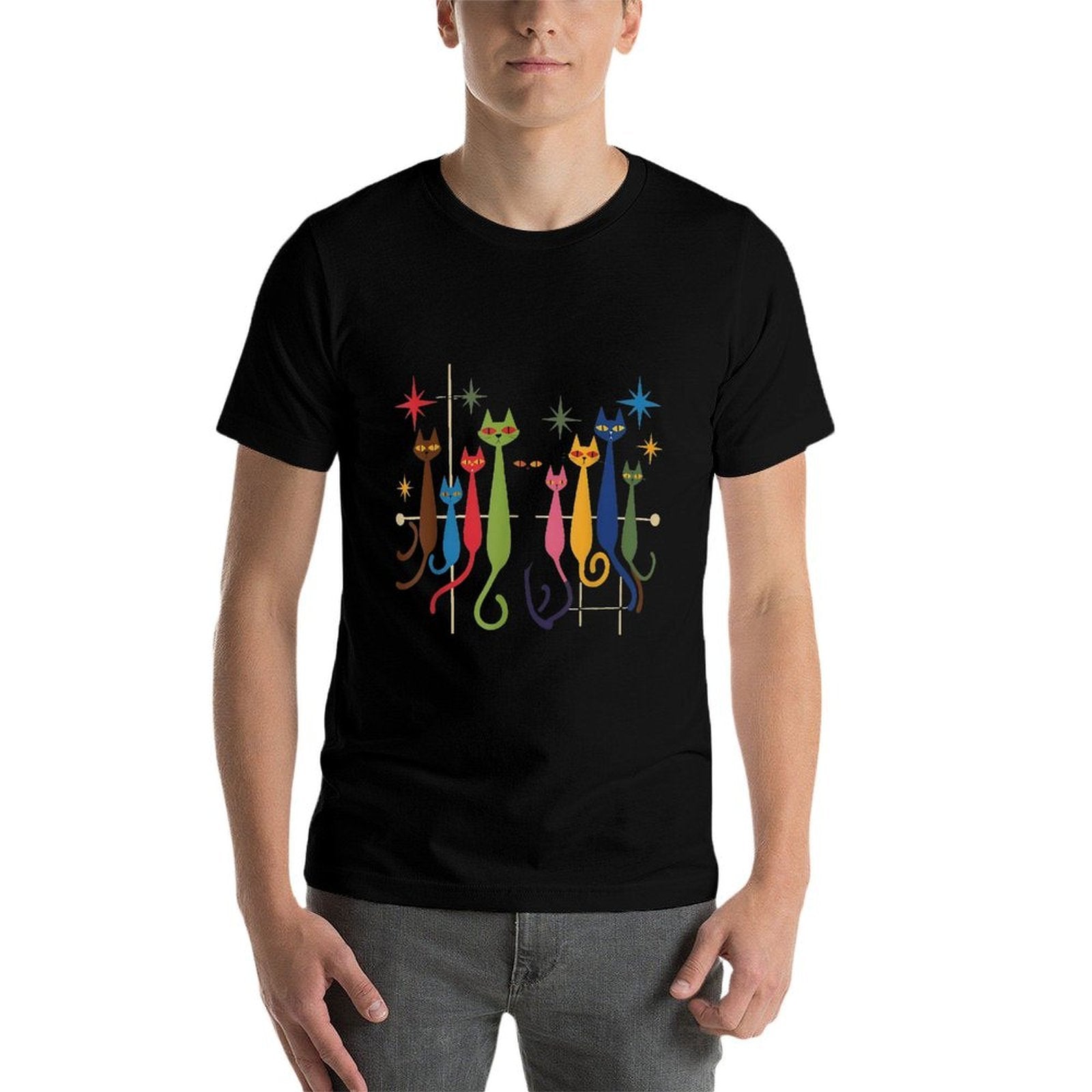 Vintage Mid Century Modern Retro Look Cats Dogs 50s 60s 70s  High-quality Stitching T-Shirt